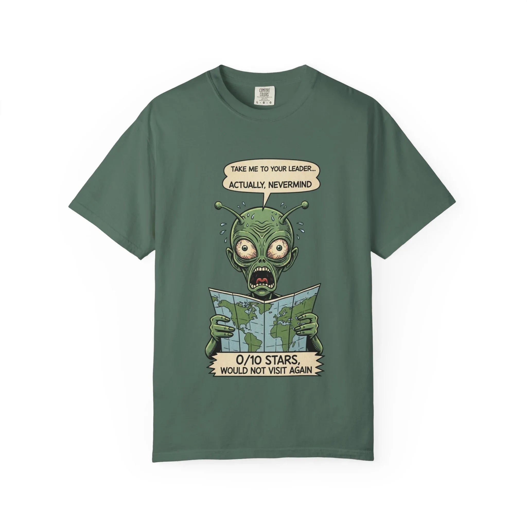 Funny Alien Shirt - Sarcastic Earth Review Tee - Vintage Sci-Fi Lover Gift - 0 Out Of 10 Stars Meme Tshirt - Retro UFO Graphic Top for Introverts Blue Spruce