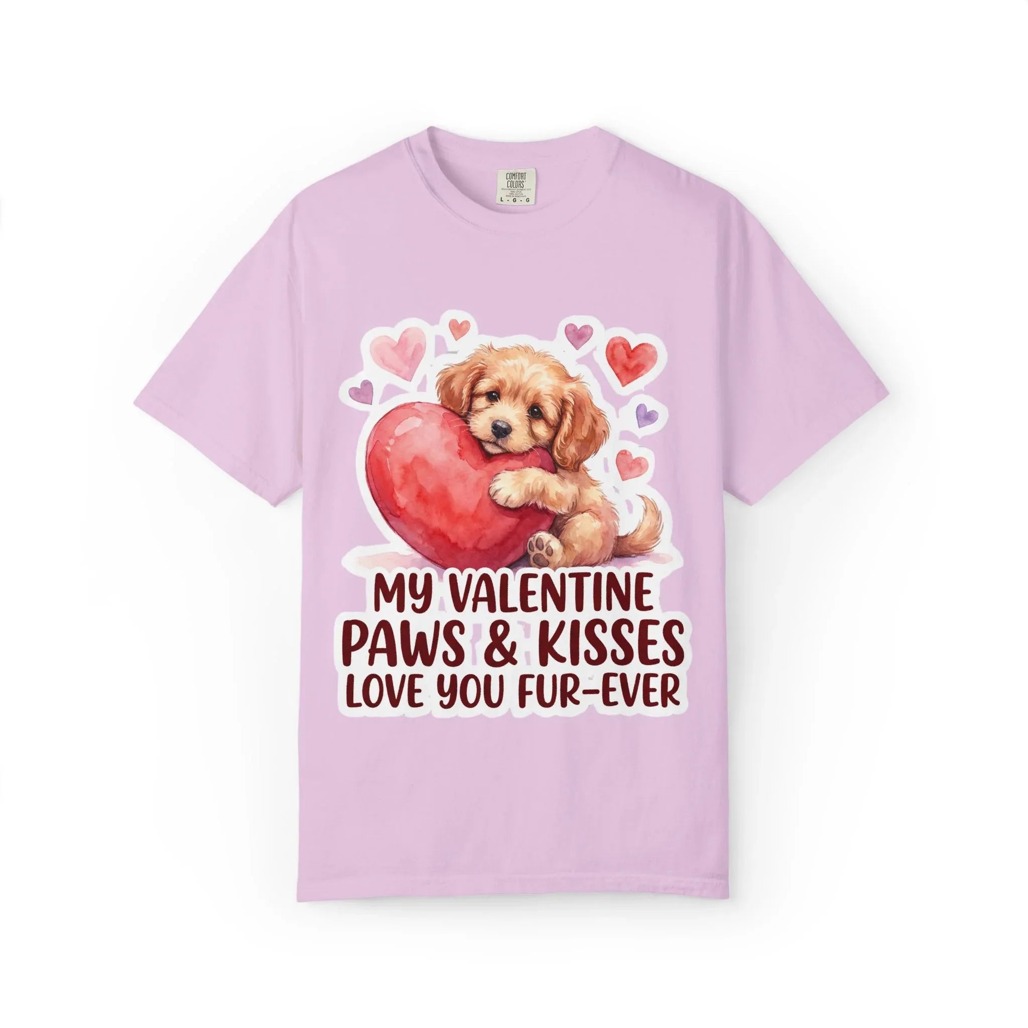 Puppy Heart Valentine T-Shirt | Paws & Kisses Love You Fur-Ever Dog Graphic Tee Orchid