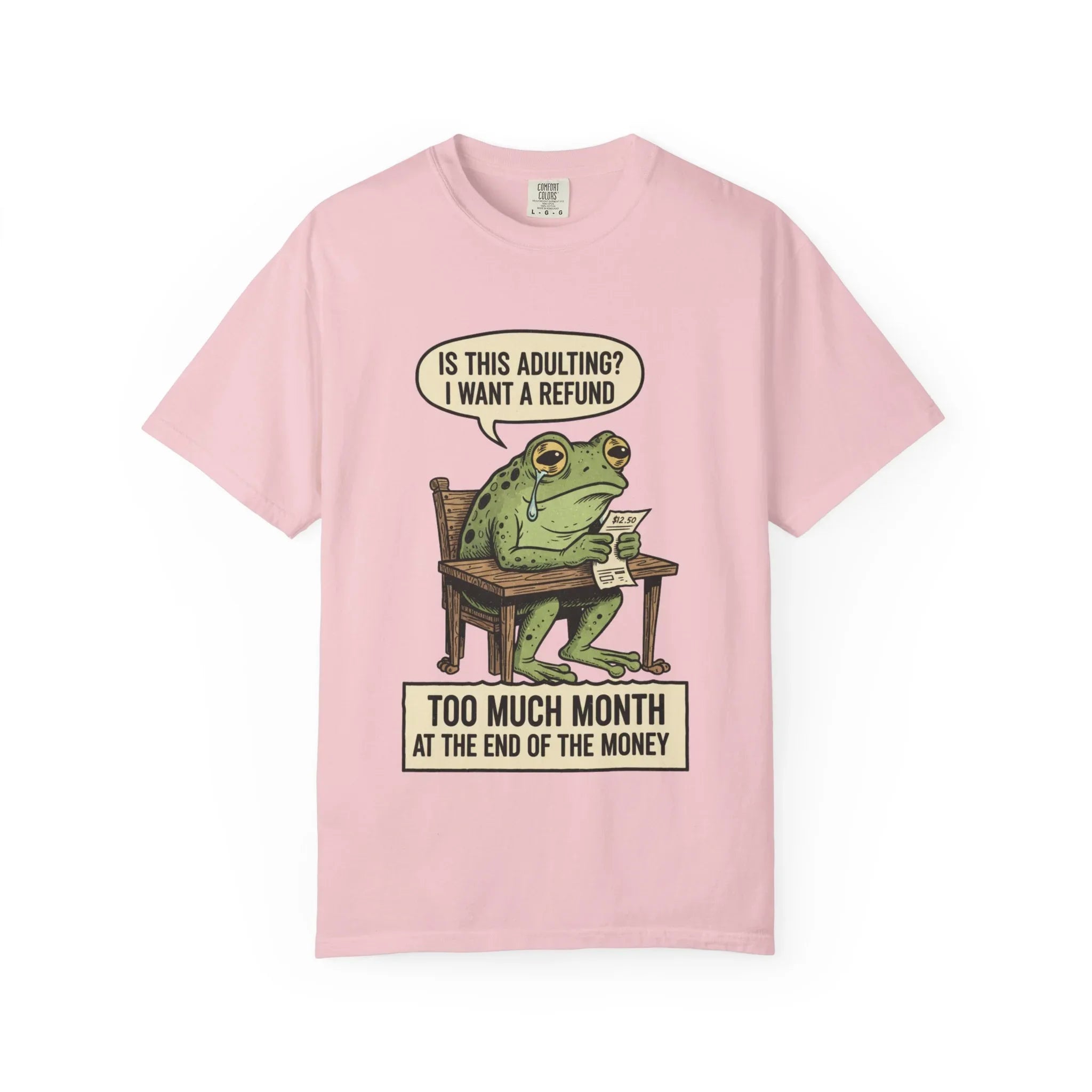 Funny Adulting Shirt - Sad Frog Hoodie - "I Want A Refund On Adulting" Tee - Broke Meme Gift - Financial Humor T-Shirt - Vintage Animal Art Millennial Top Blossom