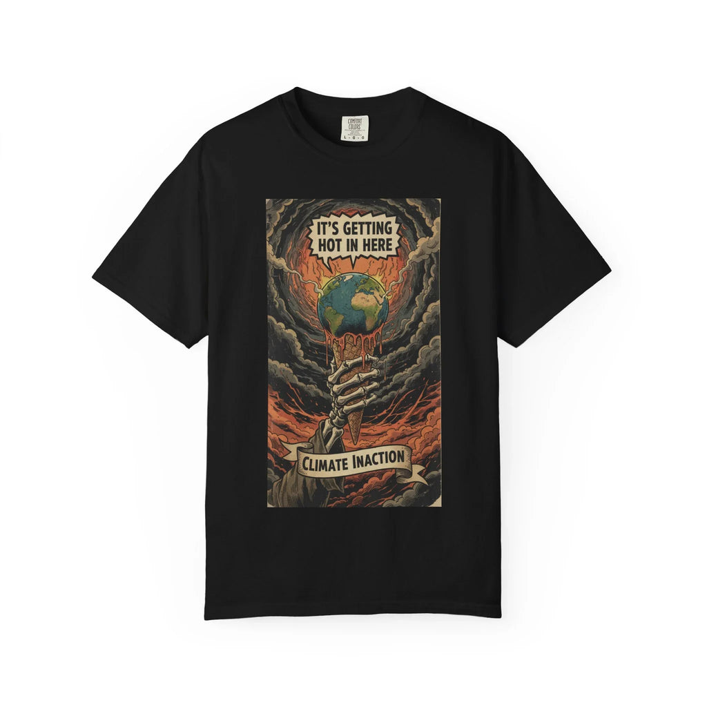 Climate Inaction Skeleton Melting Earth Shirt - Vintage Graphic Global Warming Activist Tee - Retro Aesthetic Sarcastic Eco-Friendly Gift - Heavyweight Garment-Dyed Unisex T-shirt Black