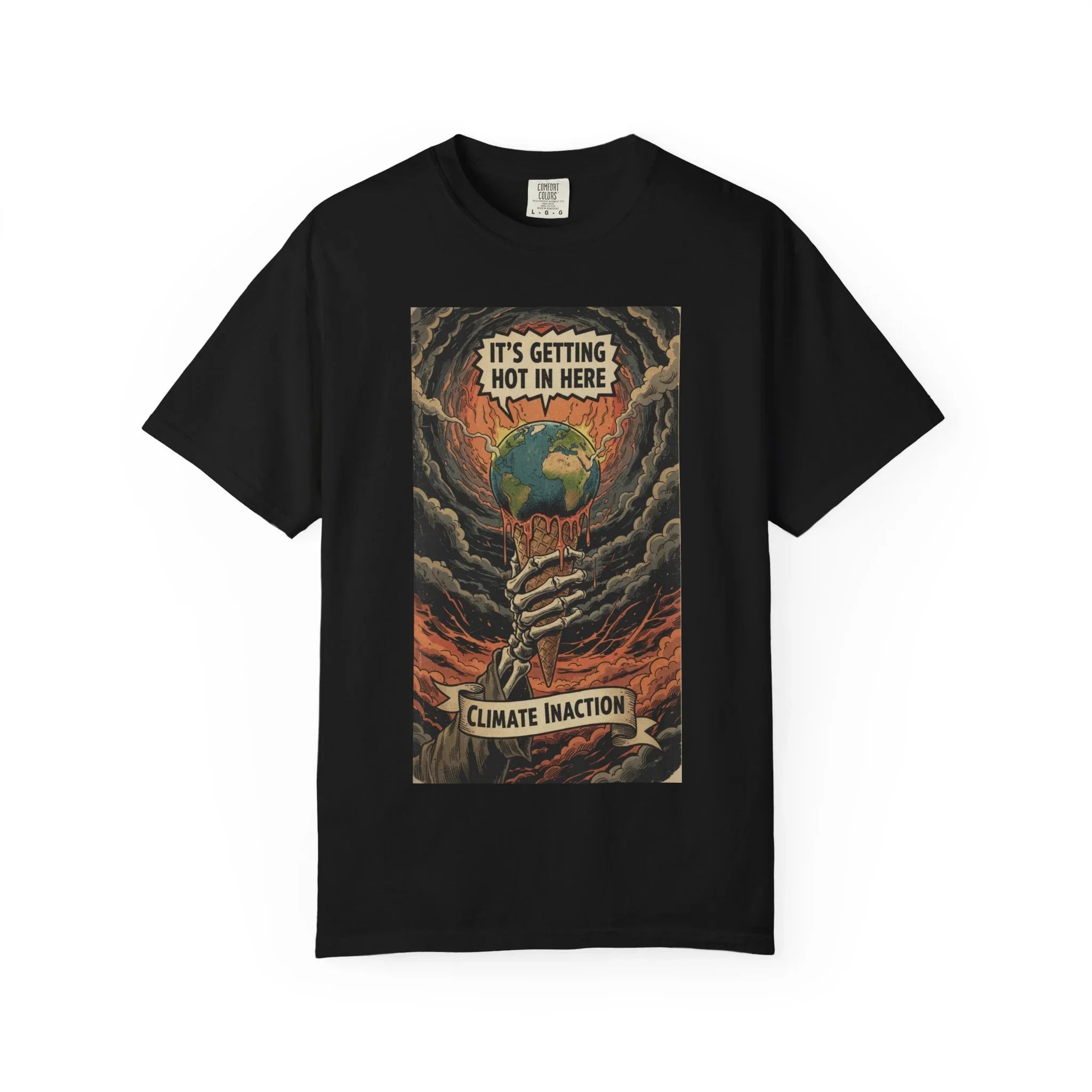 Climate Inaction Skeleton Melting Earth Shirt - Vintage Graphic Global Warming Activist Tee - Retro Aesthetic Sarcastic Eco-Friendly Gift - Heavyweight Garment-Dyed Unisex T-shirt Black