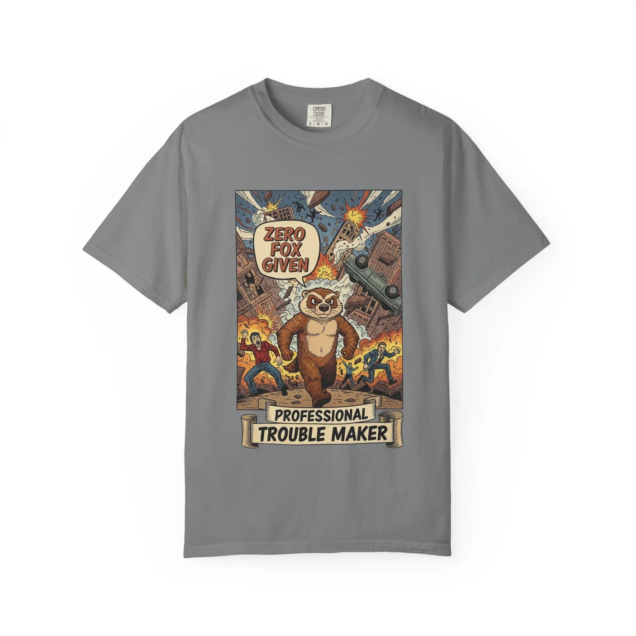 Funny Honey Badger Shirt - "Zero Fox Given" Hoodie - Retro Comic Style Monster Tee - Kaiju Animal Attack Graphic - Professional Trouble Maker Sarcastic Meme Art Grey