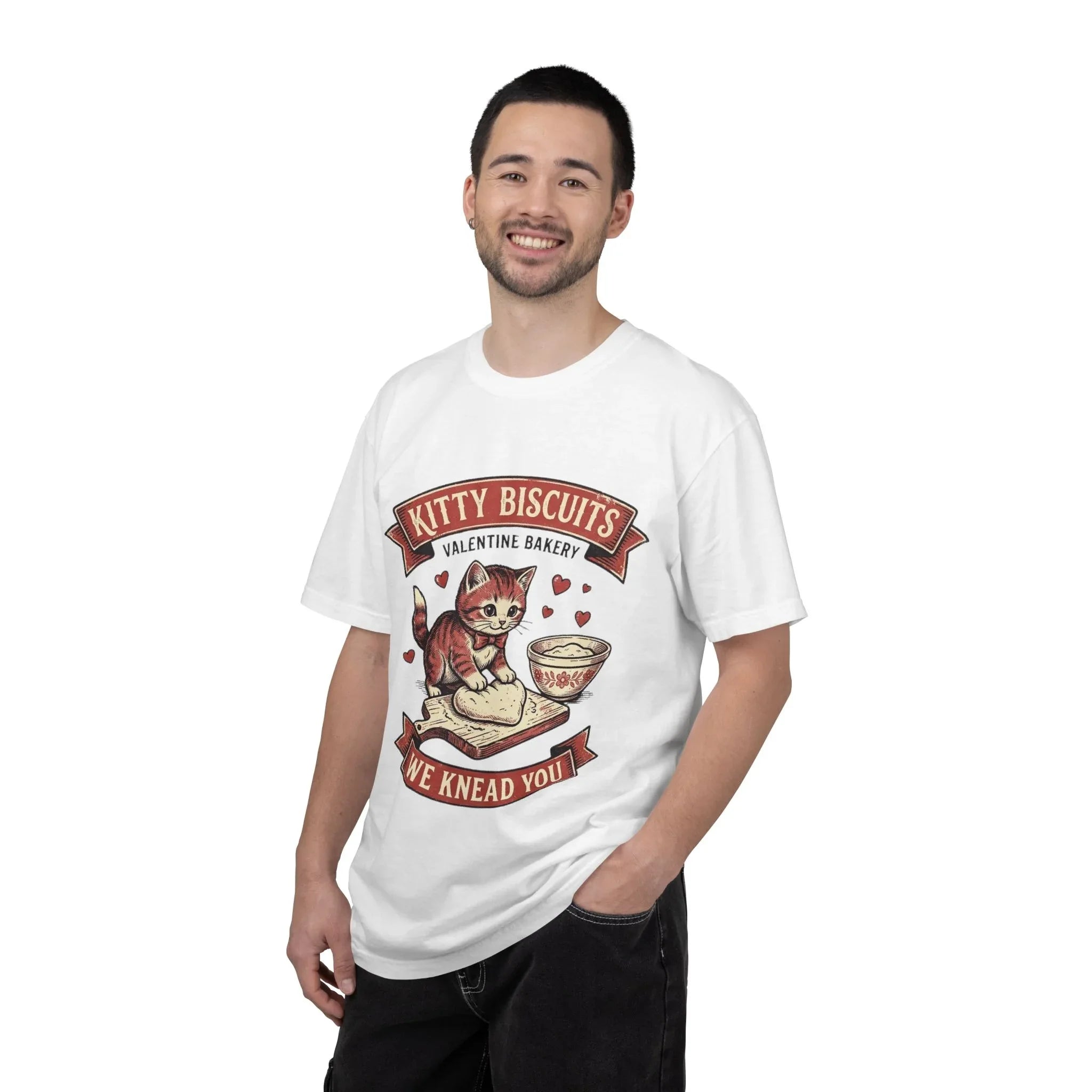 Kitty Biscuits T-Shirt | Valentine Bakery Cat We Knead You Graphic Tee