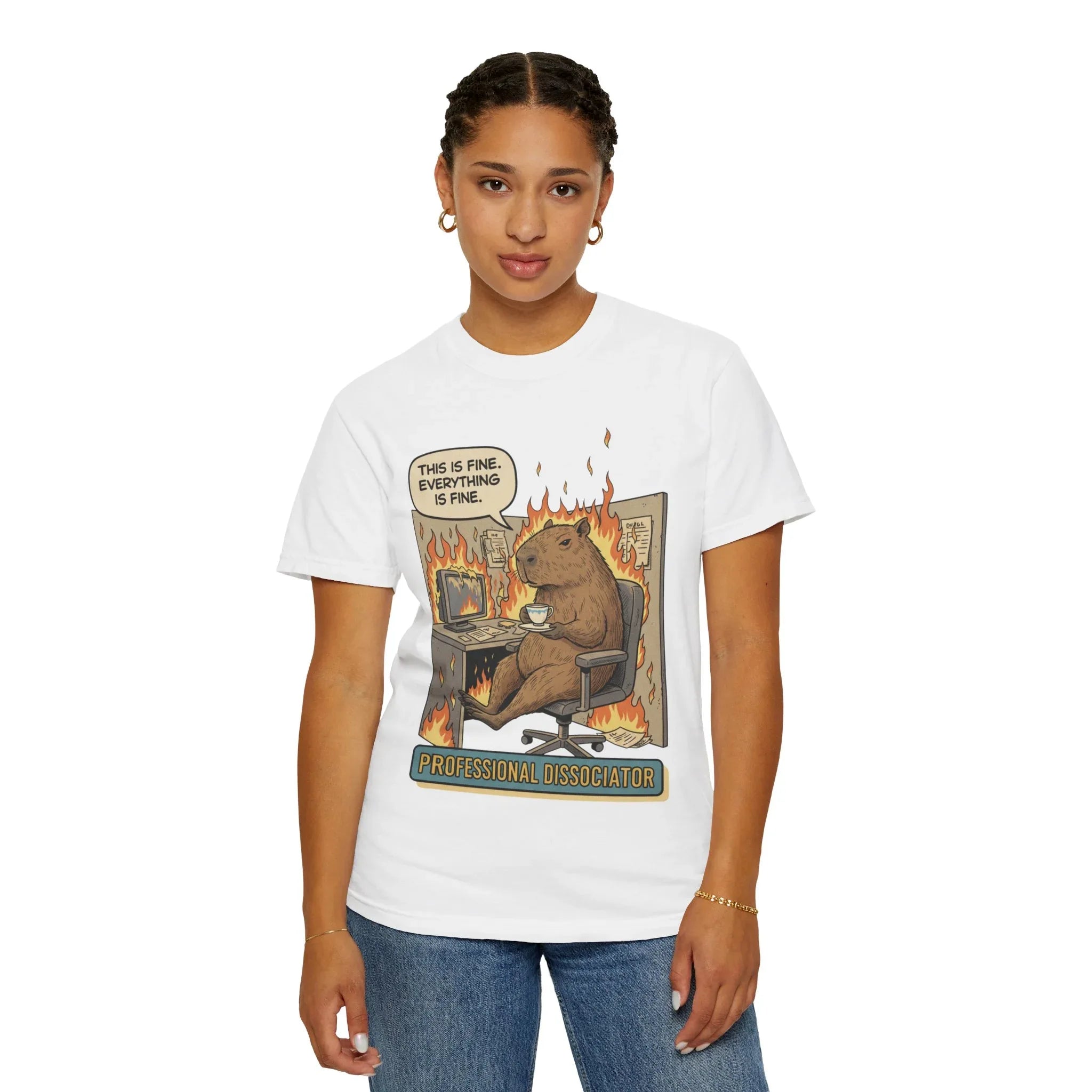 Capybara This Is Fine Shirt Funny Professional Dissociator Tee Mental Health Meme Gift Office Humor Sweatshirt Sarcastic Work GiftCorporate