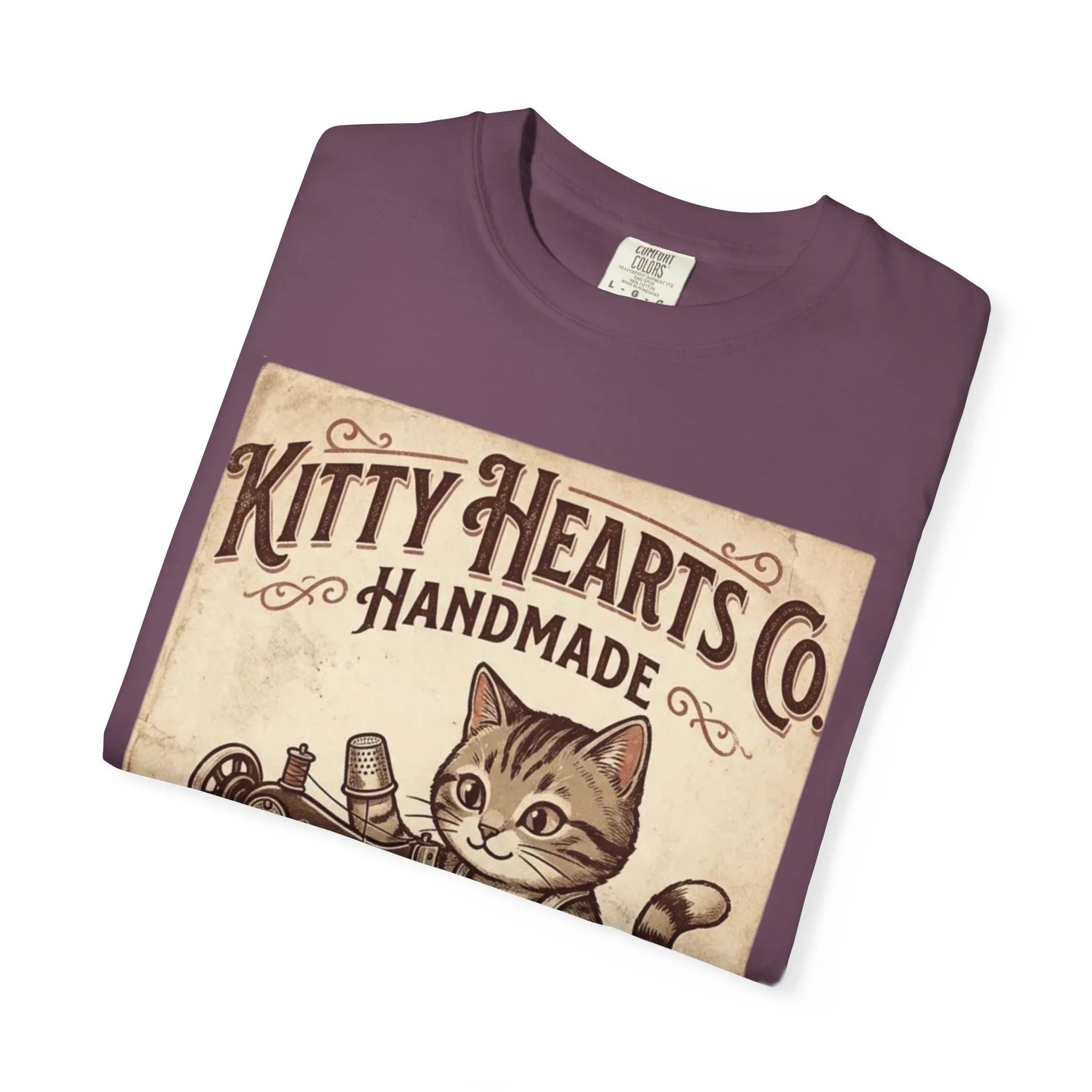 Kitty Hearts Co T-Shirt | Vintage Handmade Cat Sewing Made With Purr Graphic Tee