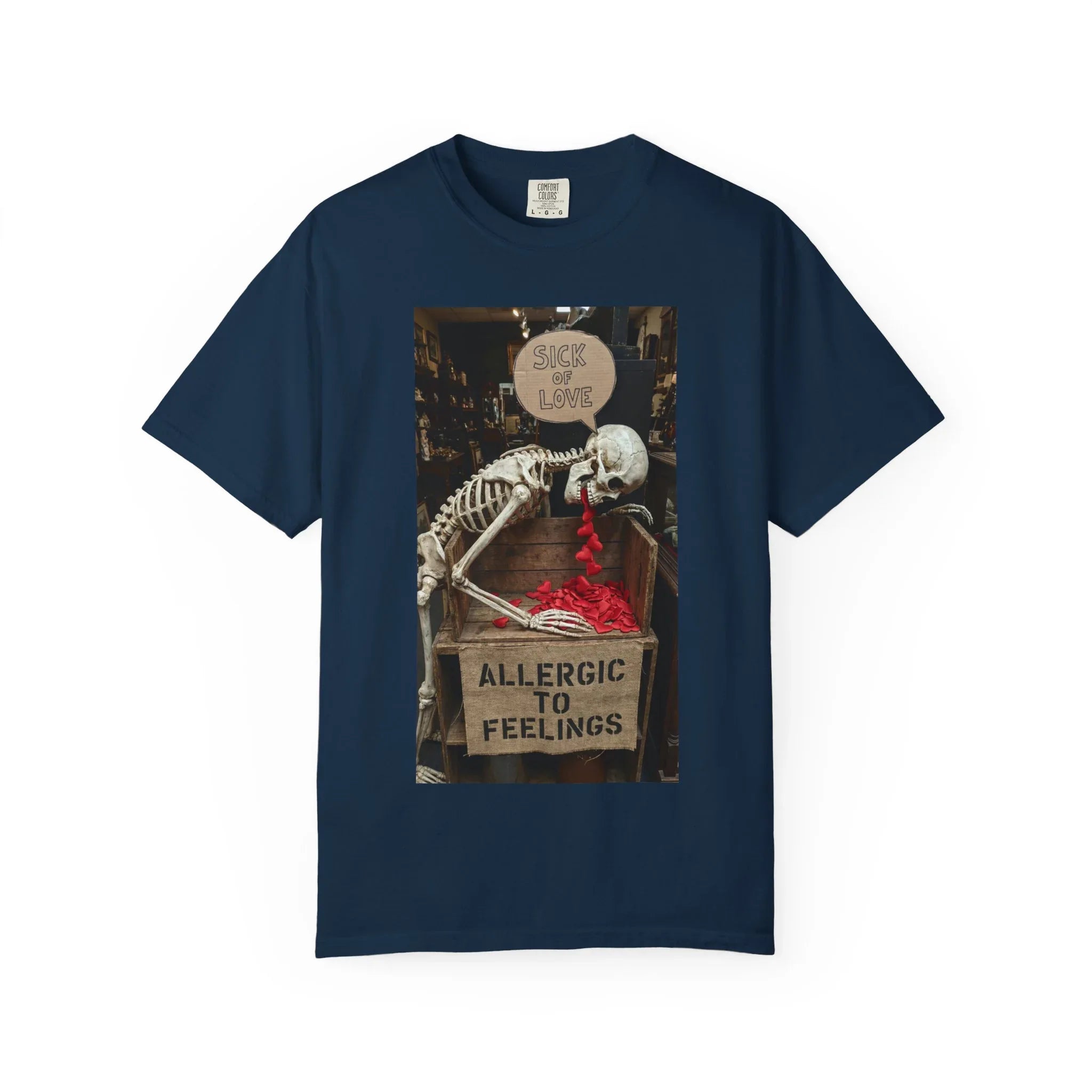 Any Century Now" Skeleton Graphic Tee - Sick of Love & Allergic To Feelings Edition True Navy