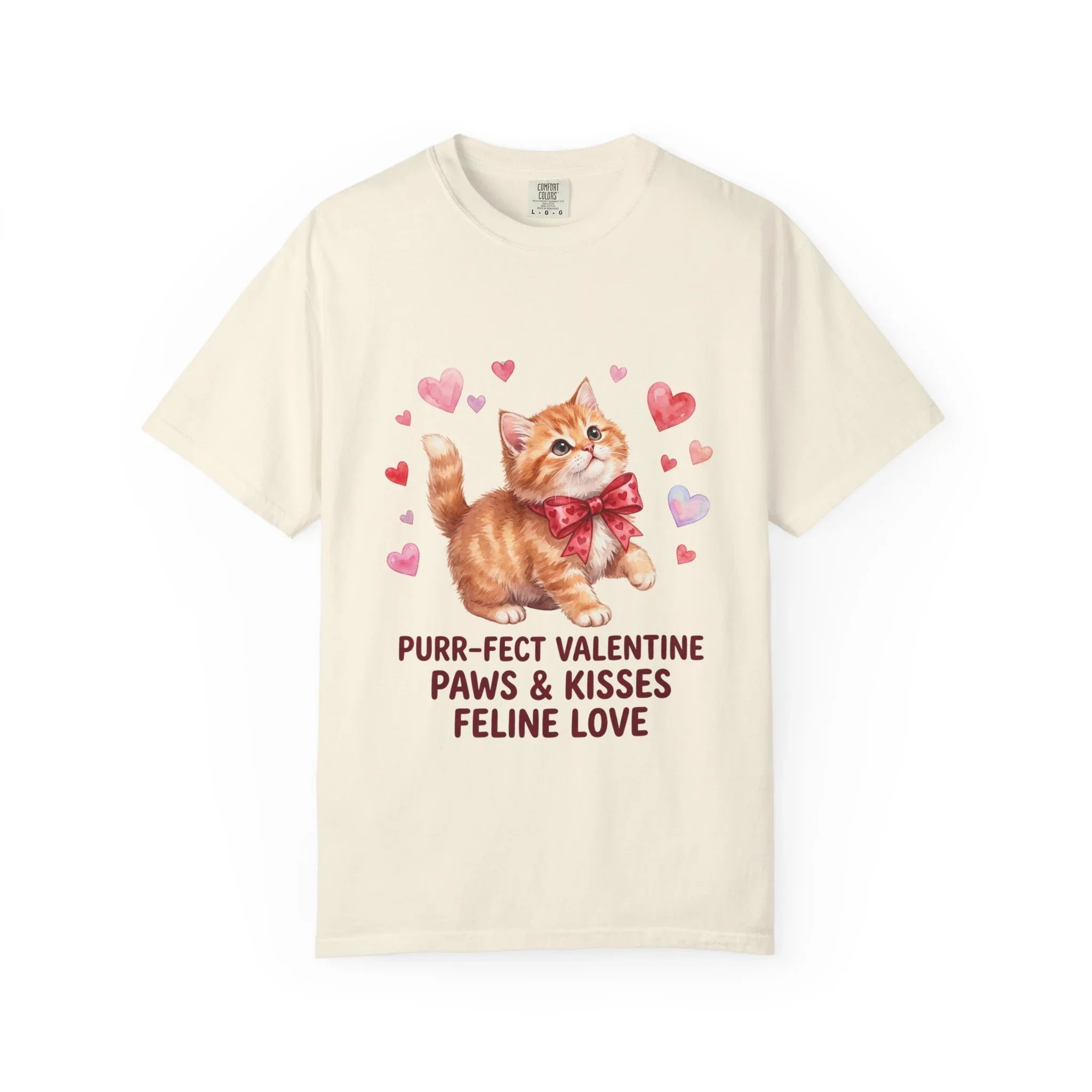 Purrfect Valentine Cat Paws Kisses T Shirt Cute Ginger Kitten Hearts Watercolor Cozy Vintage Aesthetic Gift Cat Lovers Soft Cotton Romantic Ivory