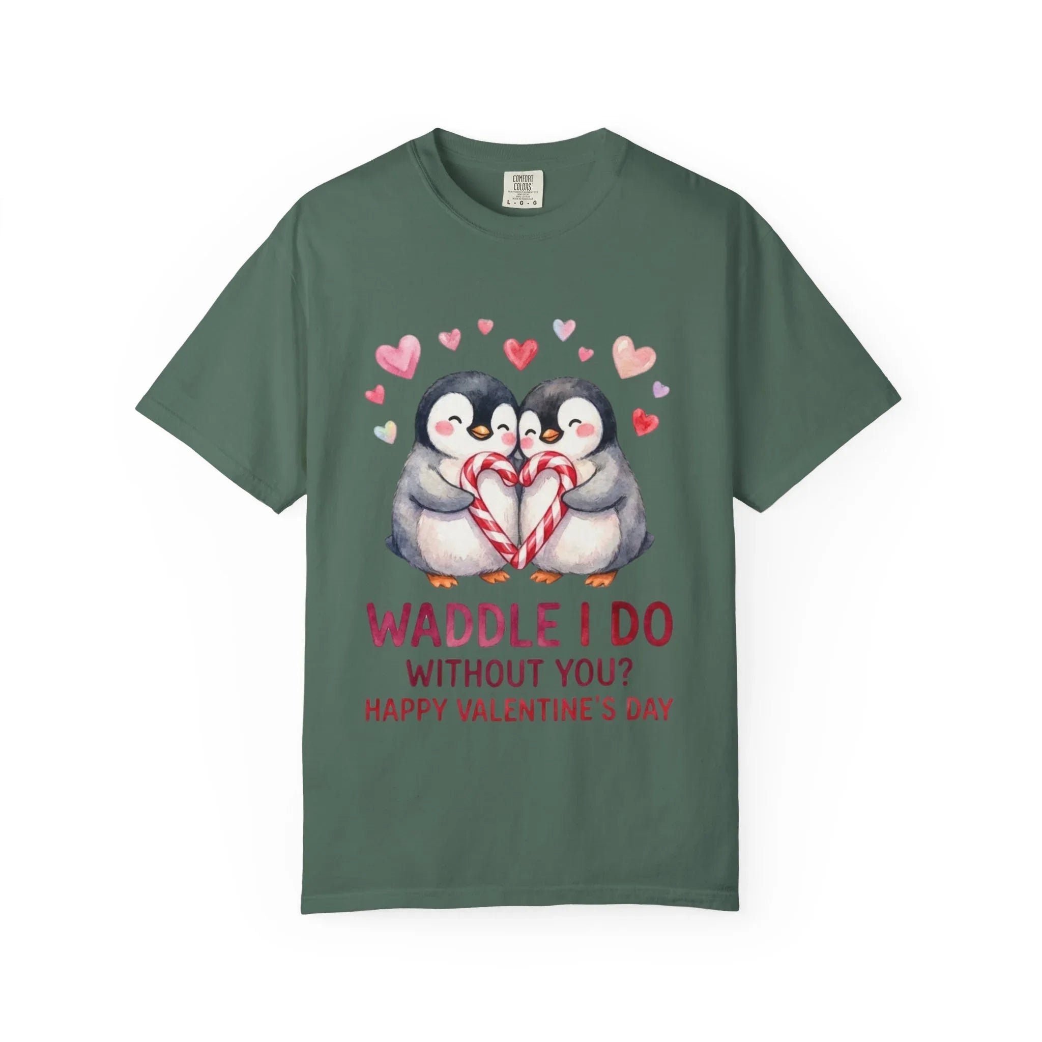 Valentine Penguin Couple Candy Hearts T Shirt Waddle I Do Without You Watercolor Cozy Vintage Aesthetic Gift Lovers Soft Cotton Romantic Tee Blue Spruce