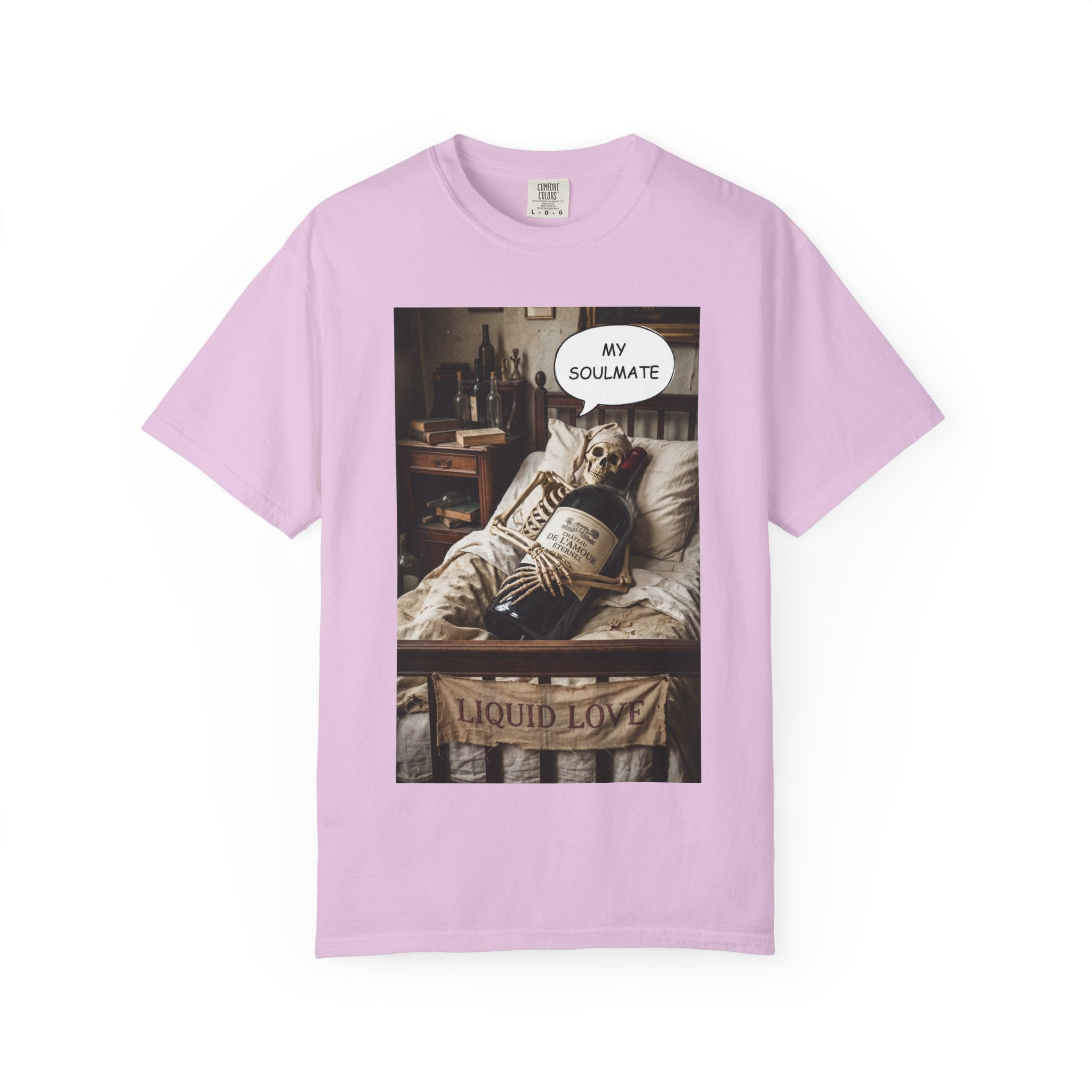 My Soulmate Liquid Love T-Shirt - Funny Wine Skeleton Shirt - Sarcastic Alcohol Pun Tee - Vintage Wine Lover Gift - Aesthetic Skeleton Graphic Orchid