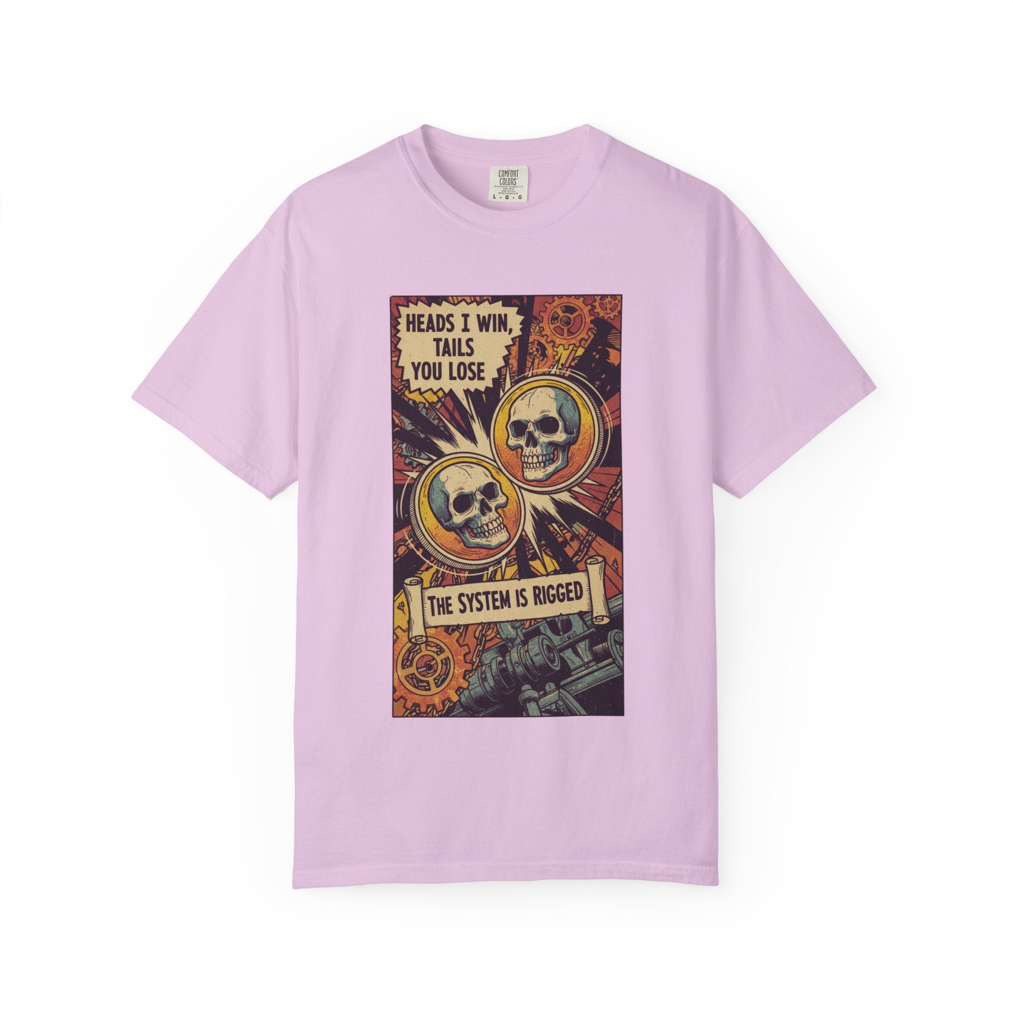 The System Is Rigged T-Shirt - Vintage Satirical Skull Graphic - Dark Humor Chess Pawn Tee - Retro Propaganda Streetwear Orchid