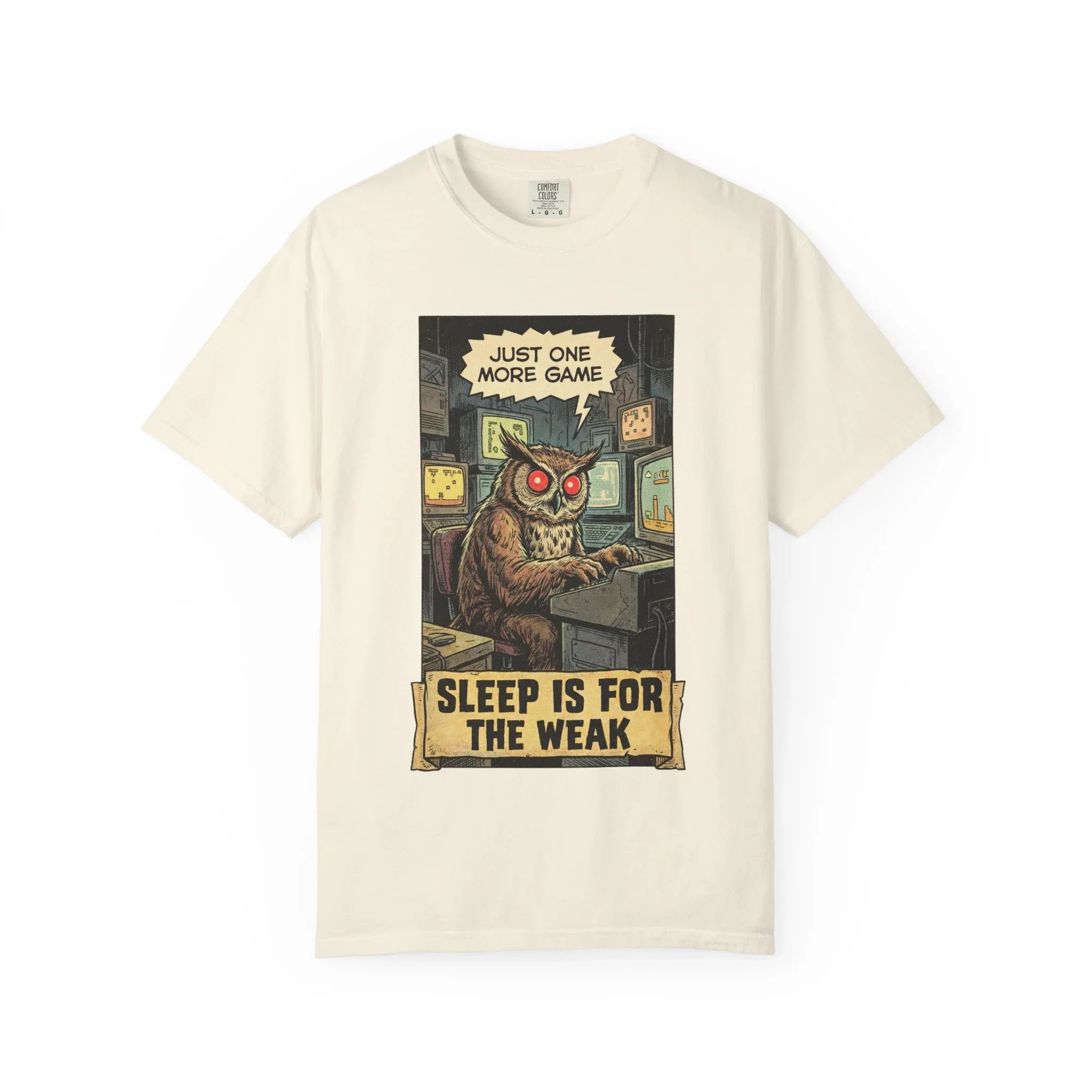 Funny Gamer Owl Shirt - "Just One More Game" Retro T-Shirt - Sarcastic Sleep is for the Weak Graphic Tee - Vintage Night Owl Gaming Gift - Gamer Husband & Boyfriend Gift Ivory