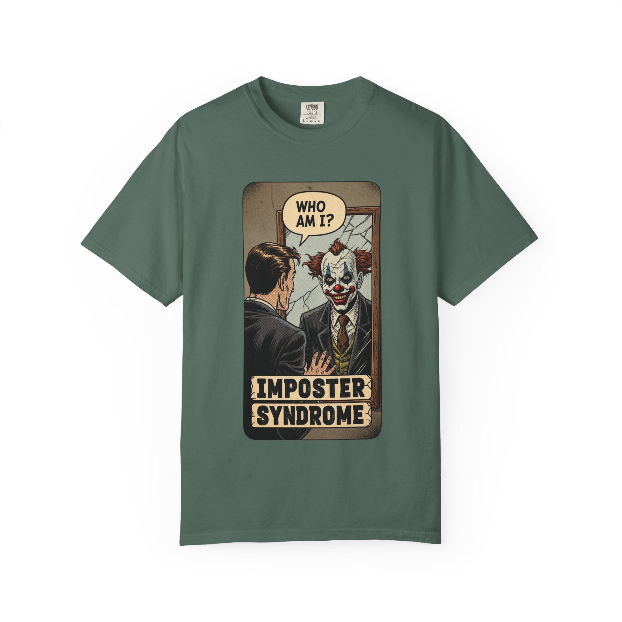 Imposter Syndrome Shirt Vintage Clown Mirror Tee Funny Mental Health Graphic T-Shirt Sarcastic Retro Who Am I Top Corporate Humor Gift Blue Spruce