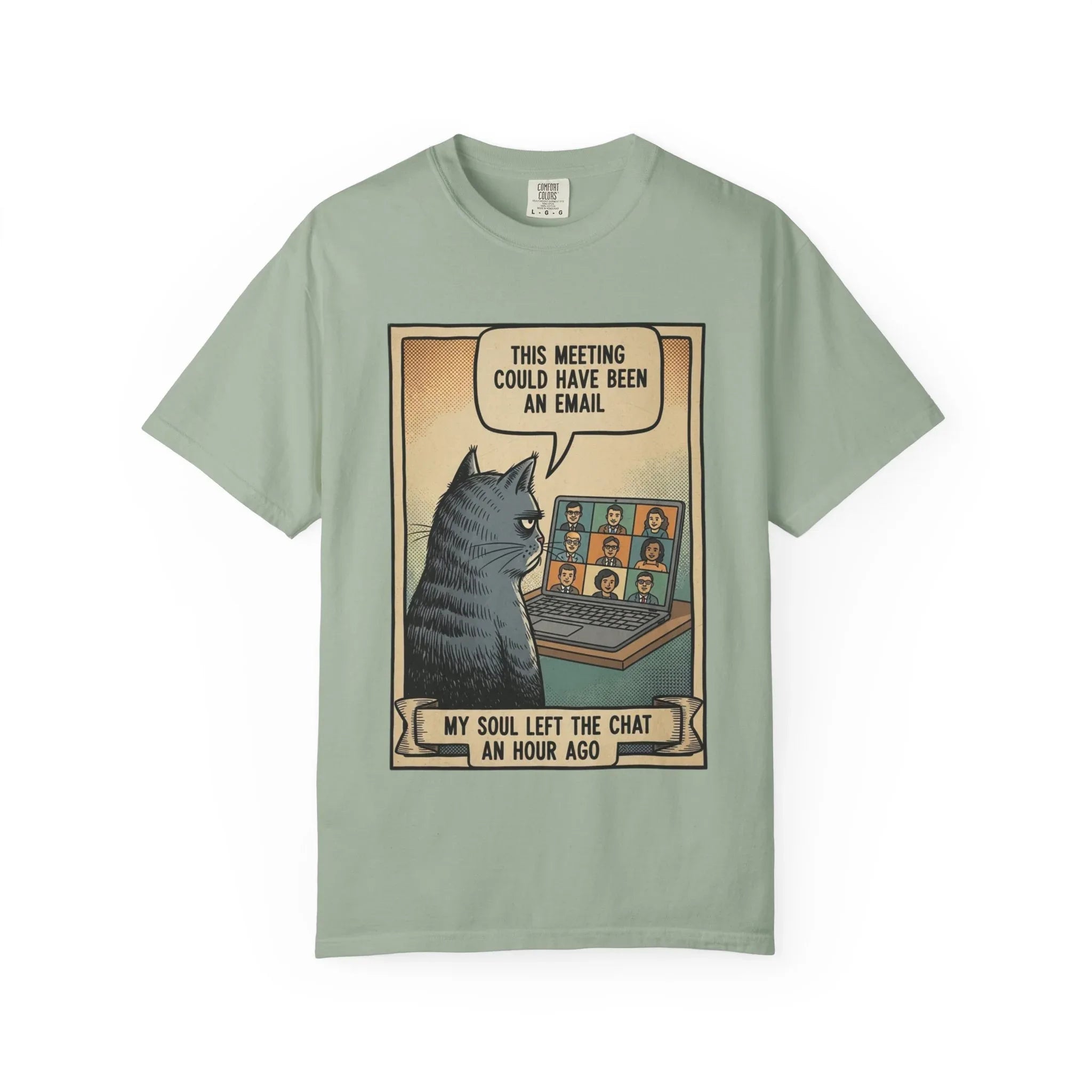 Funny Cat Work Shirt - "My Soul Left The Chat" Sarcastic Tee - Office Humor Gift for Coworker - Video Call Fatigue Meme Top - Work From Home (WFH) Uniform Bay