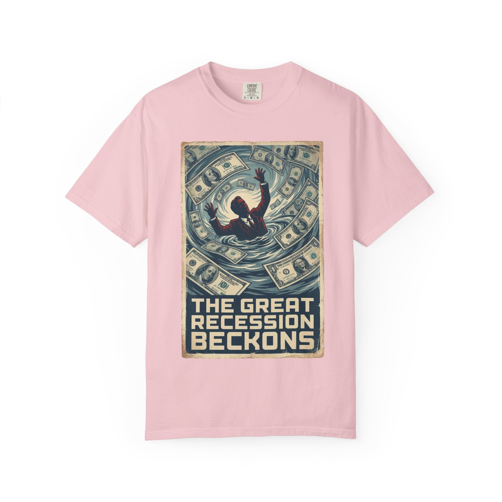 💰The Great Recession Beckons T-Shirt - Vintage Retro Propaganda Art - Economic Satire Tee - Distressed Financial Crisis Shirt - Aesthetic Streetwear Blossom