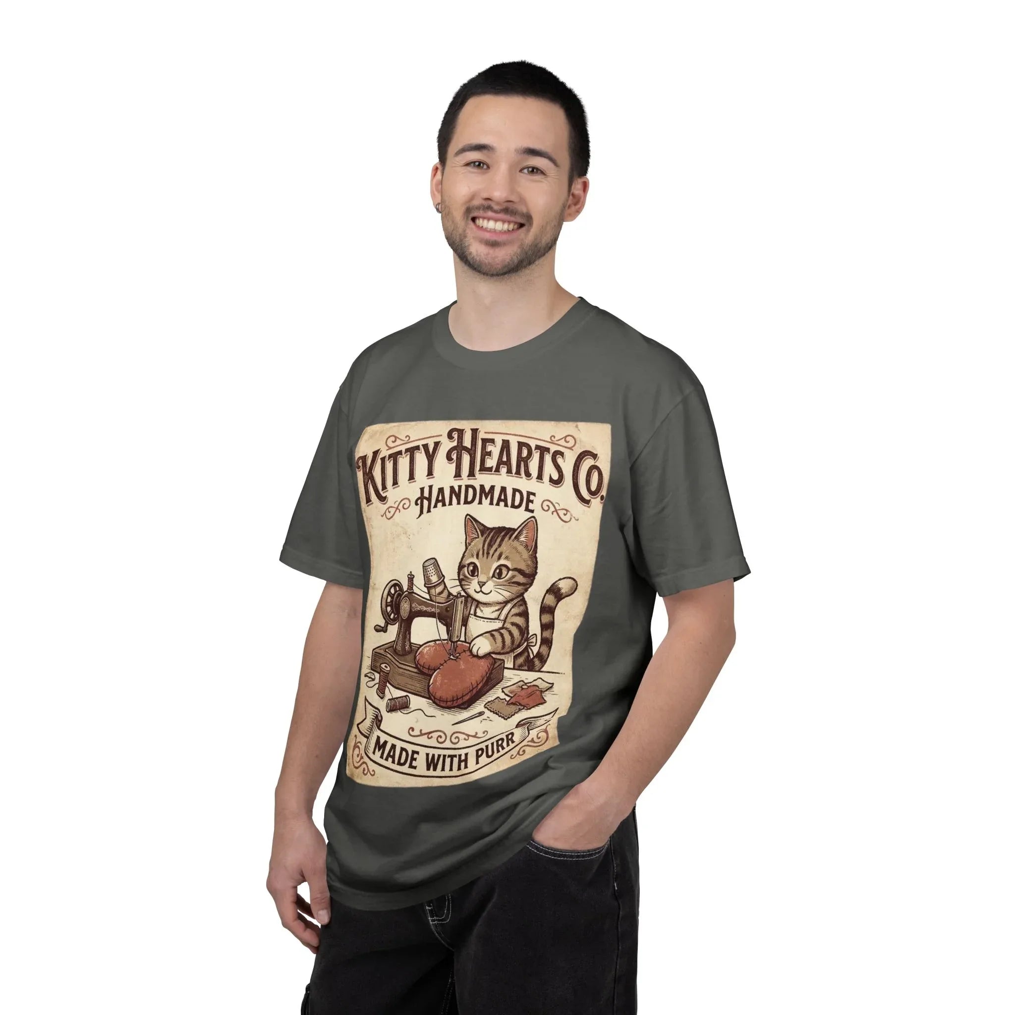 Kitty Hearts Co T-Shirt | Vintage Handmade Cat Sewing Made With Purr Graphic Tee