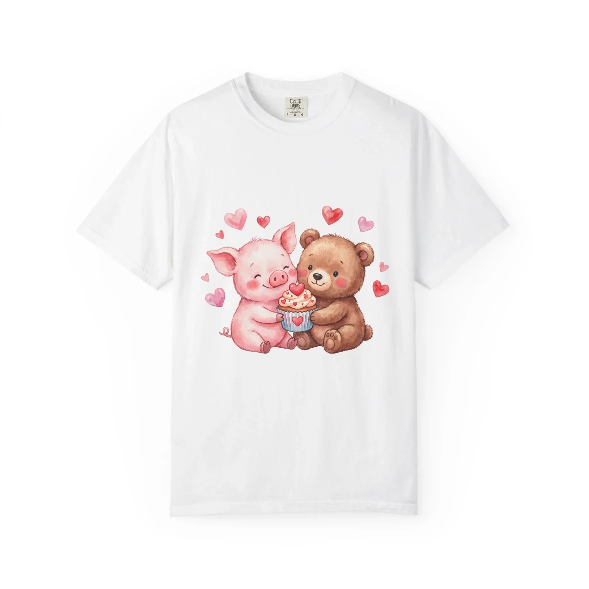 Cute Pig Bear Heart Cup Valentine T Shirt Watercolor Cozy Vintage Aesthetic Gift Animal Lovers Soft Cotton Romantic Tee