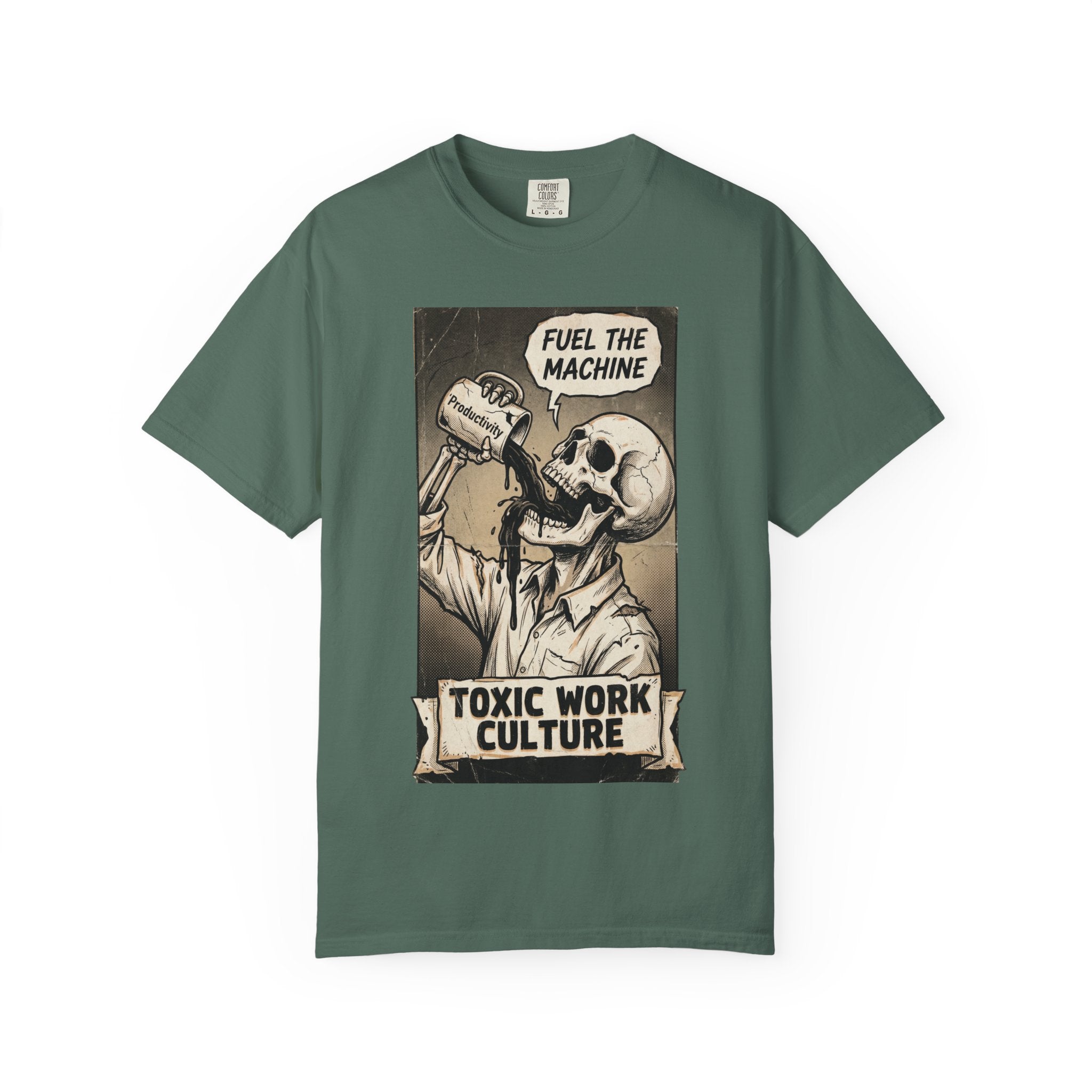 Toxic Work Culture Shirt, Fuel The Machine Skeleton Tee, Productivity Coffee Graphic, Sarcastic Office Worker Gift, Vintage Grunge Streetwear Blue Spruce