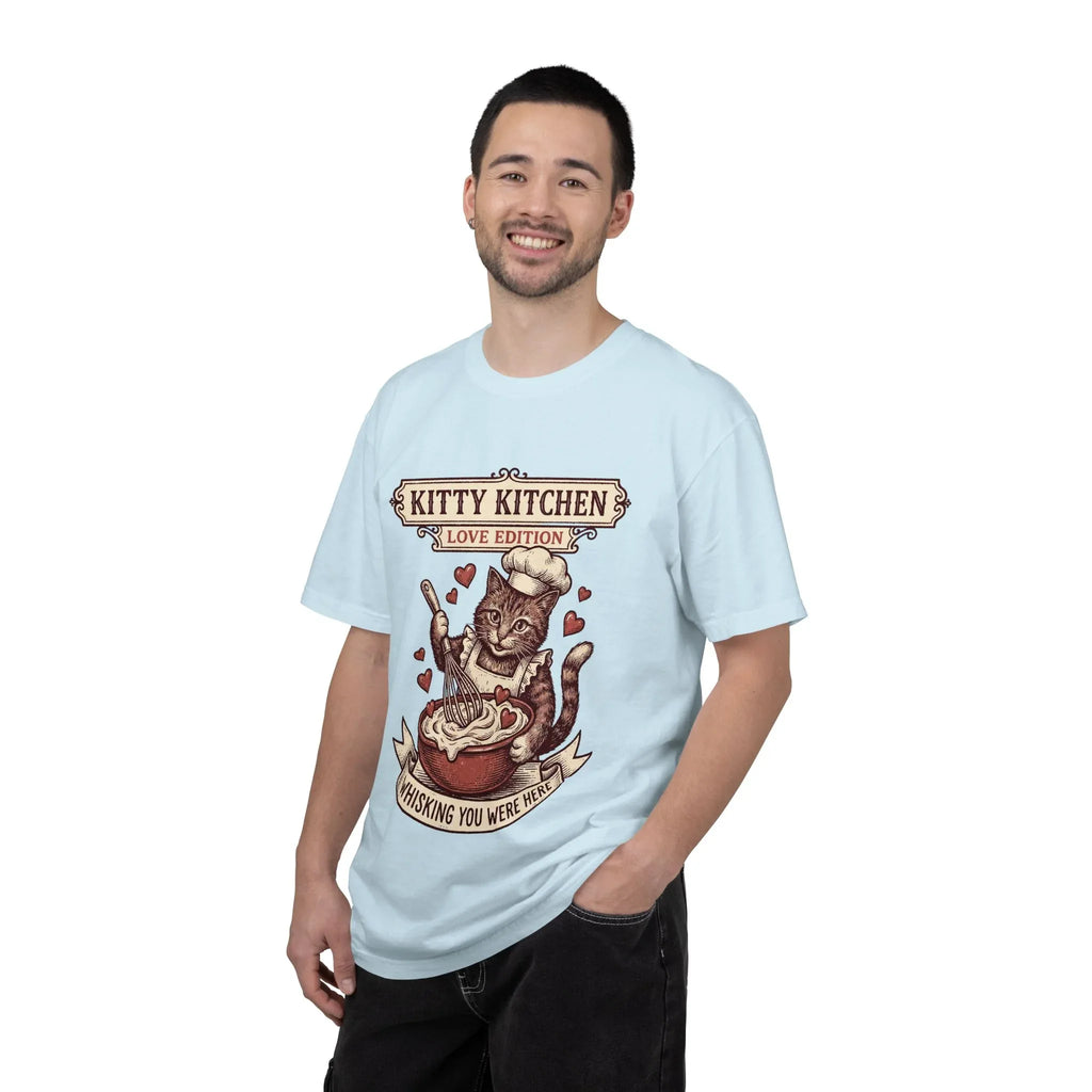 Kitty Kitchen Love T-Shirt | Vintage Cat Chef Whisking You Were Here Graphic Tee