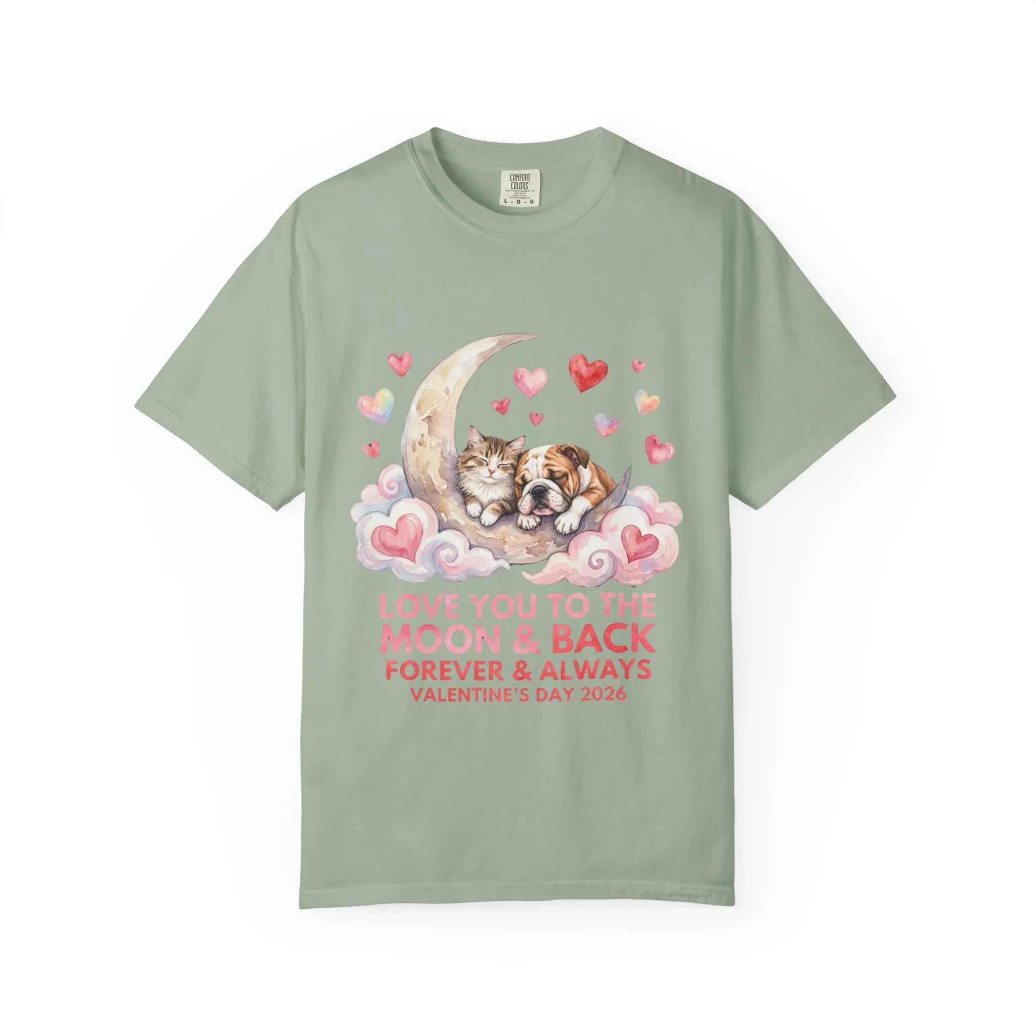 Love You to the Moon and Back Cats T Shirt Cute Kittens Crescent Moon Hearts Watercolor Cozy Vintage Aesthetic Gift Cat Lovers Valentine Tee Bay