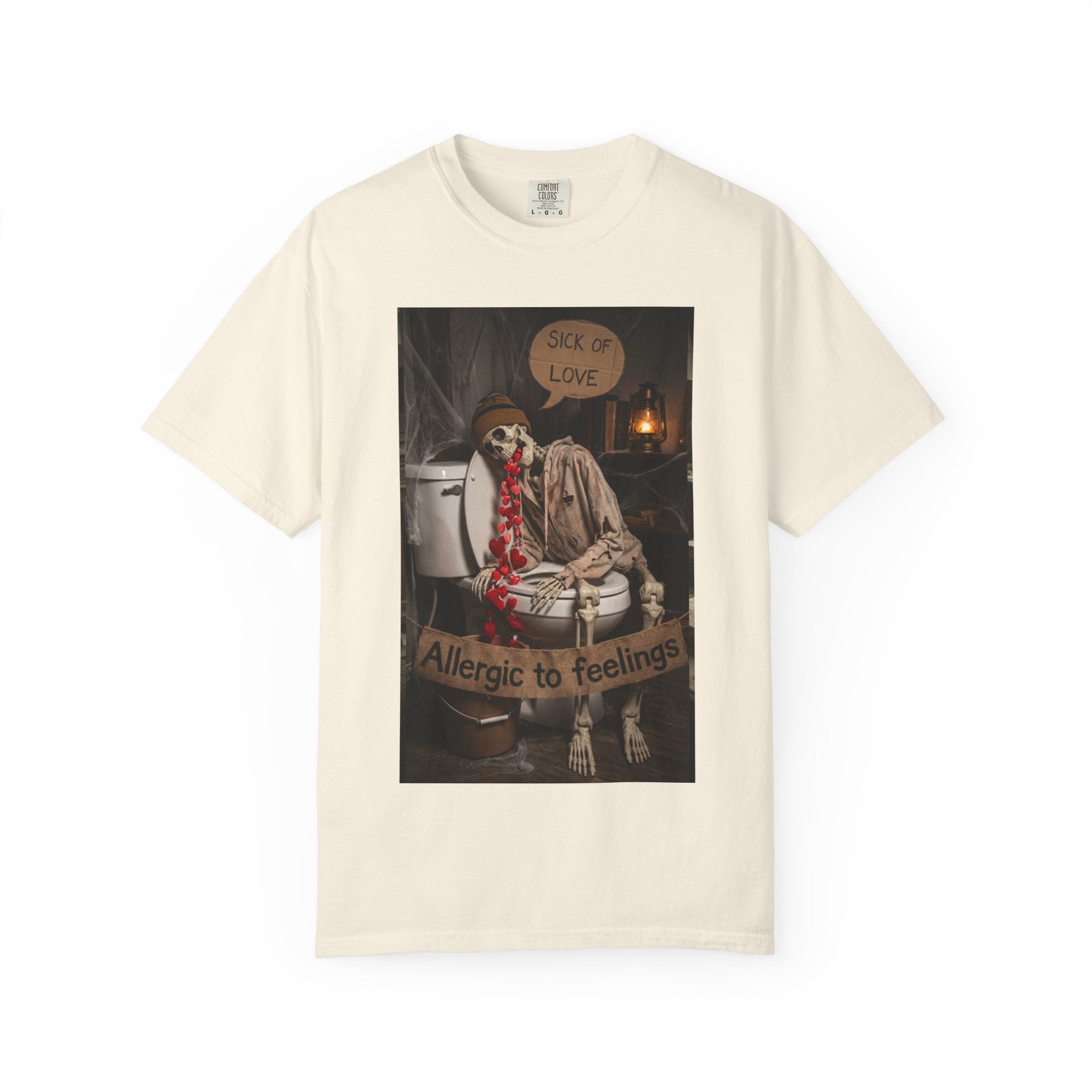 🤮 Sick of Love – Vintage Skeleton Heartbreak Satire & Grunge Streetwear Vintage Skeleton Graphic Tee - Sick of Love Dark Humor Streetwear Ivory