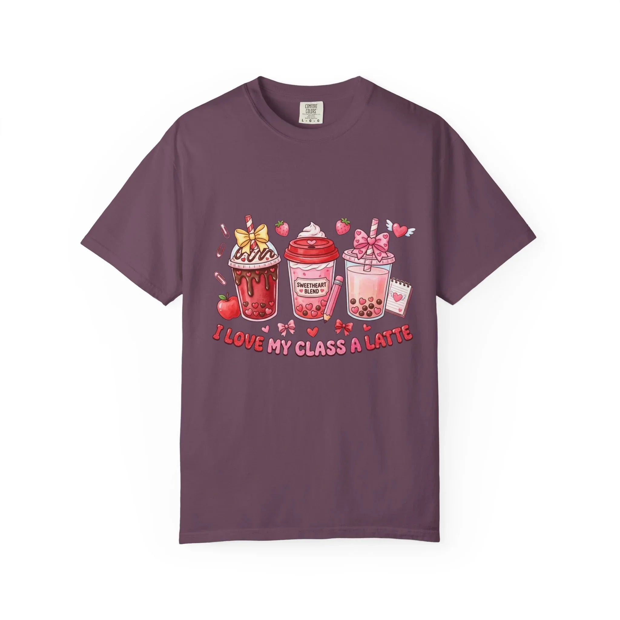Strawberry Boba Drinks T-Shirt | I Love My Class A Latte Design | Cute Kawaii Bubble Tea Tee | Vintage Foodie Aesthetic Gift Berry M