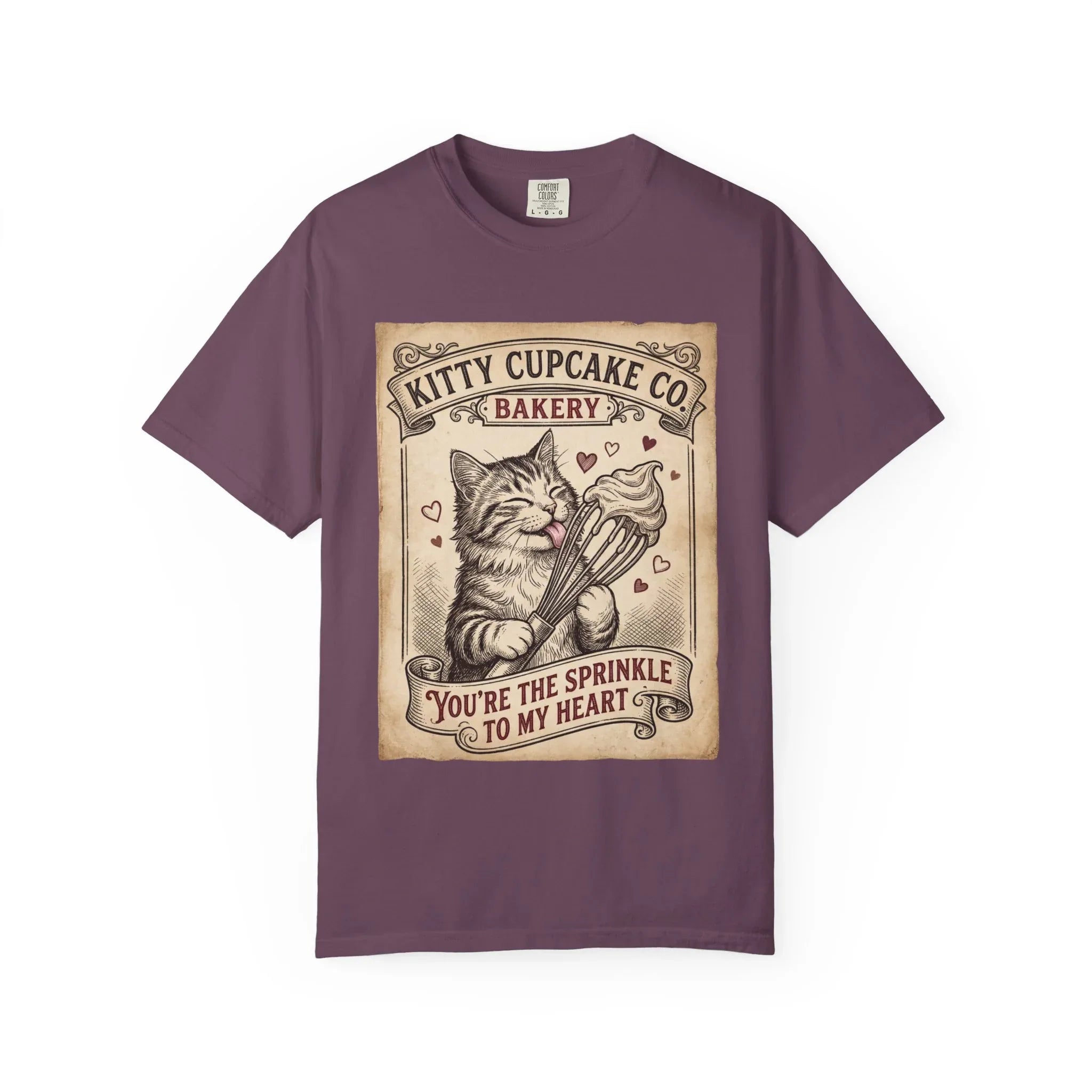 Kitty Cupcake Co T-Shirt | Vintage Cat Bakery Youre the Sprinkle to My Heart Graphic Tee Berry M