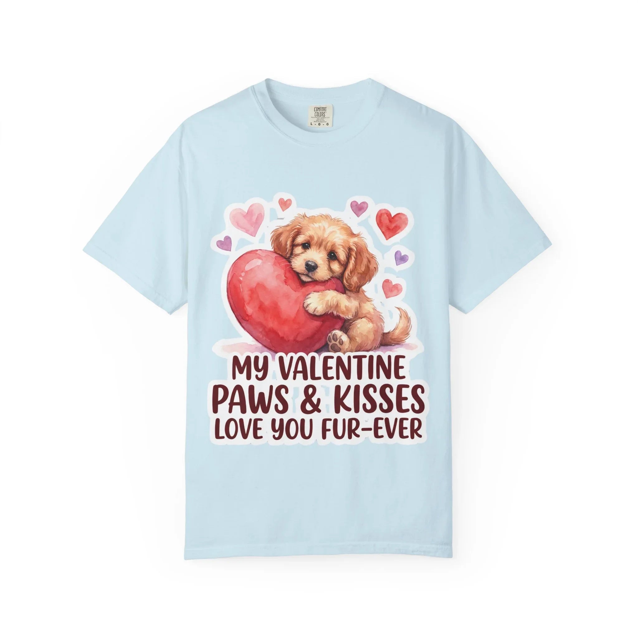 Puppy Heart Valentine T-Shirt | Paws & Kisses Love You Fur-Ever Dog Graphic Tee Chambray
