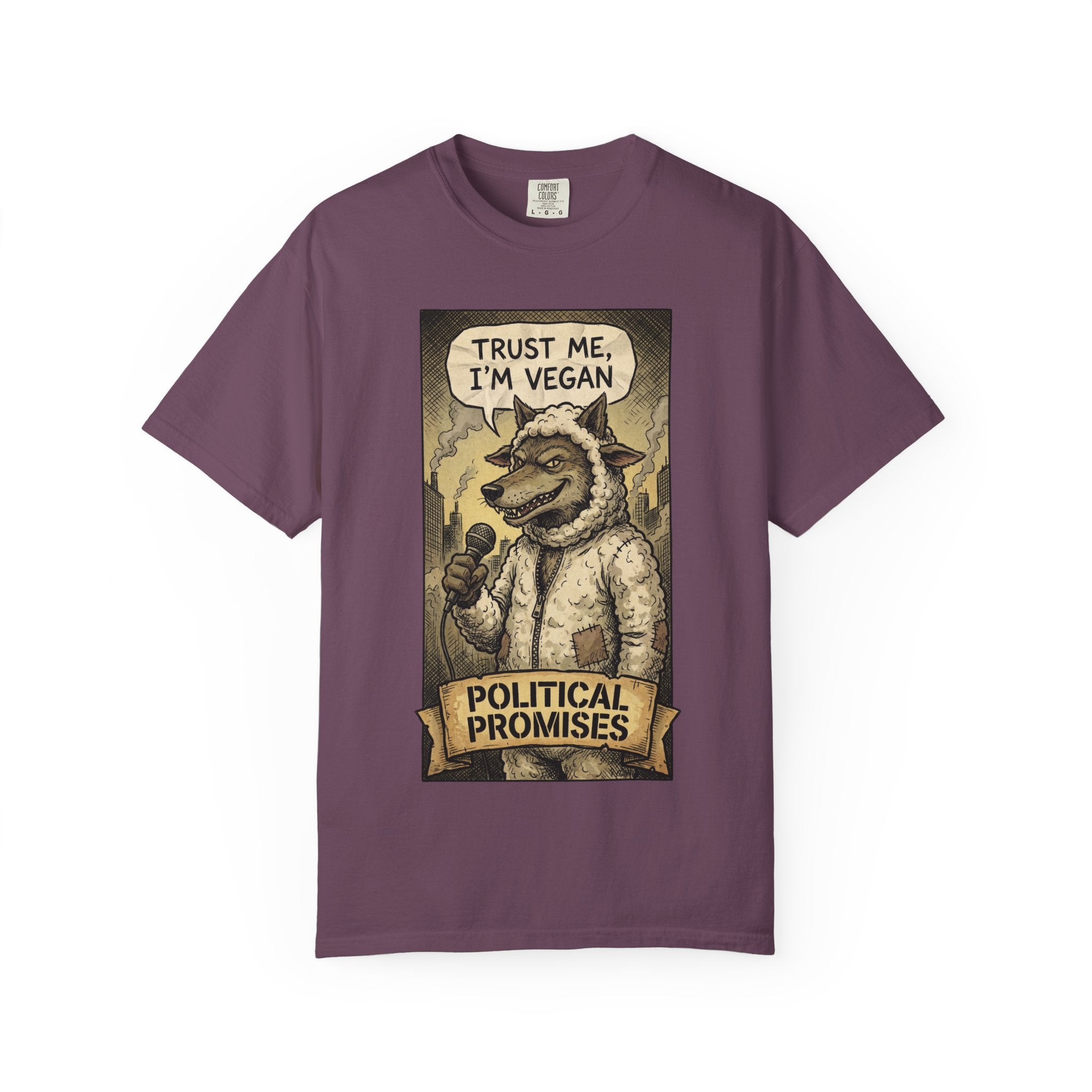 Political Promises Shirt, Wolf in Sheep's Clothing T-Shirt, Sarcastic Social Commentary Tee, Vintage Grunge Satire Apparel, Free Thinker Gift Berry