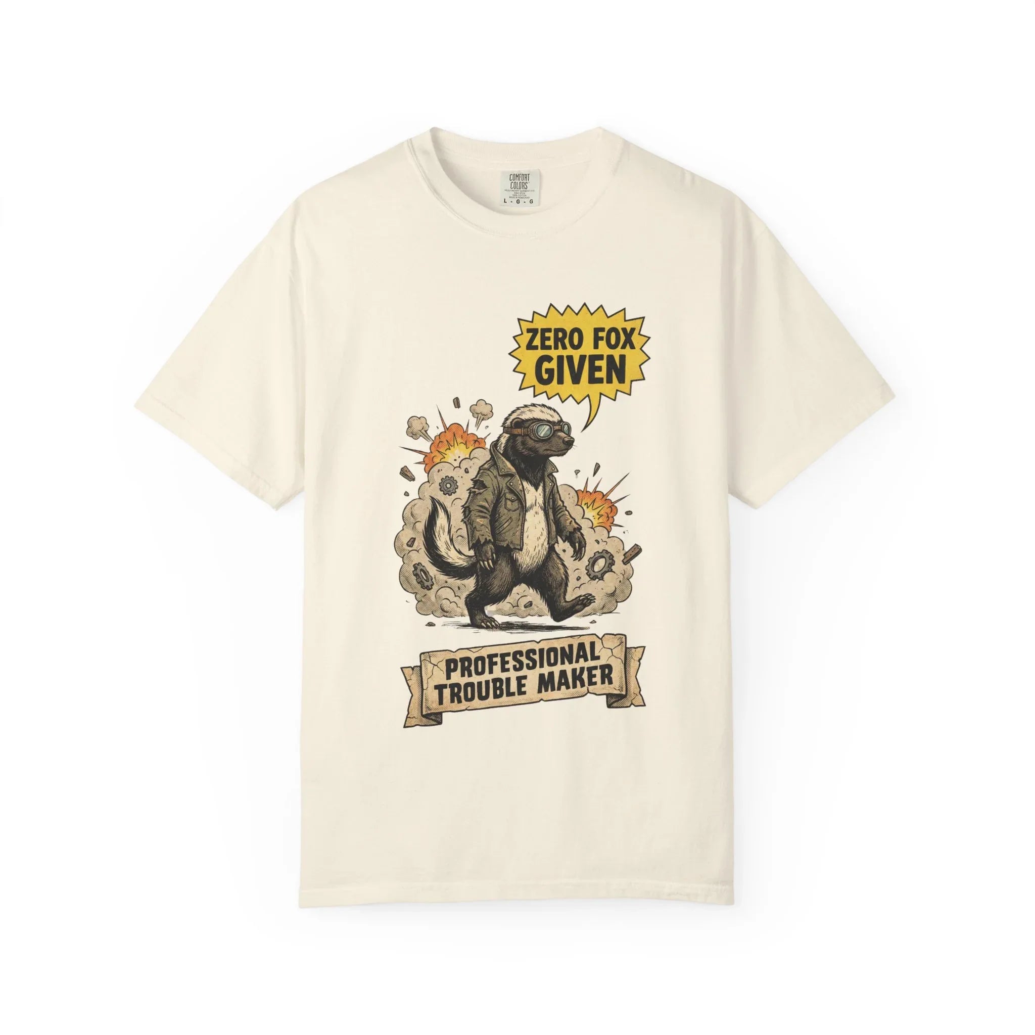 Honey Badger Shirt - "Zero Fox Given" T-Shirt - Professional Trouble Maker - Funny Animal Tee - Vintage Biker Gift - Sarcastic Graphic Top for Rebels Ivory