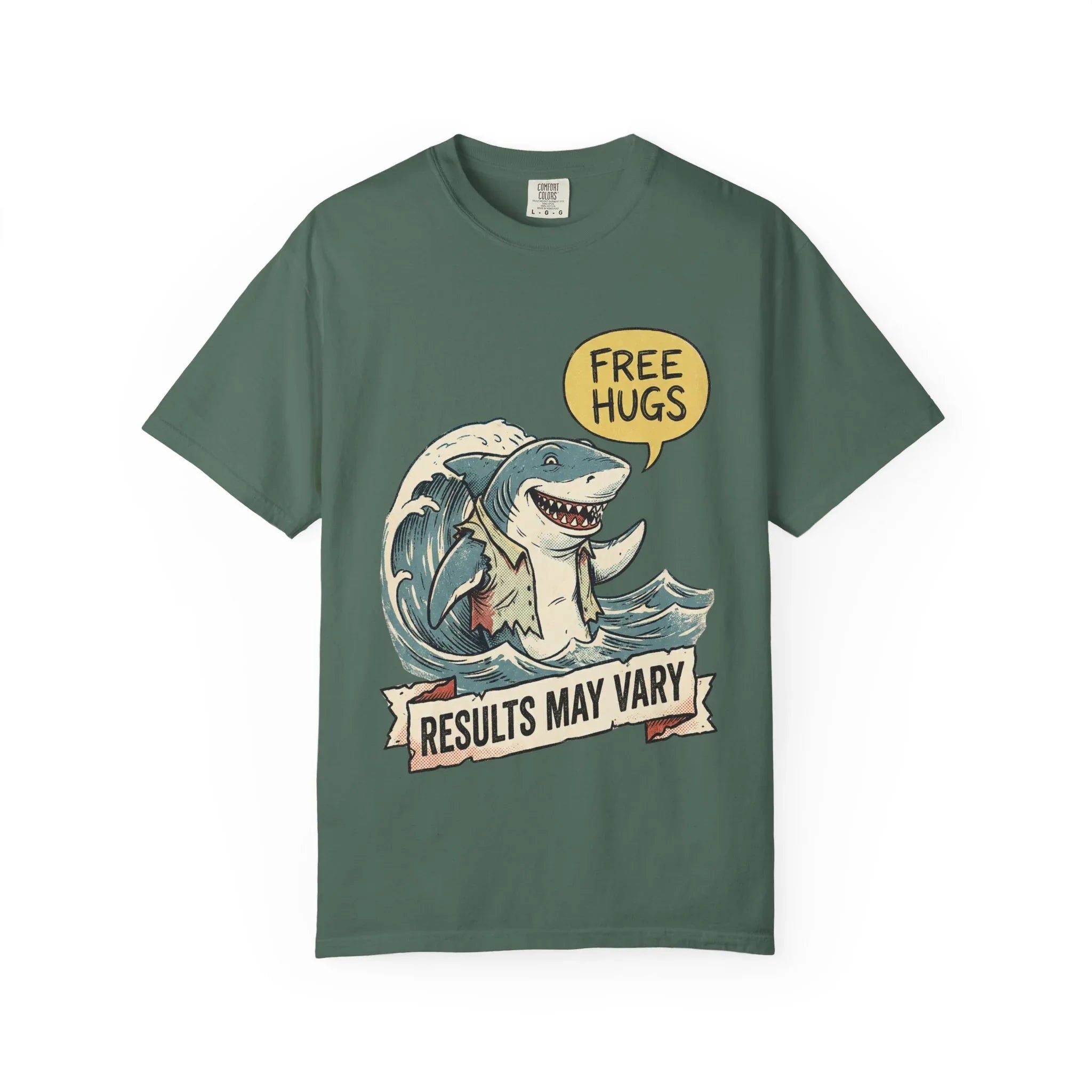 Vintage Shark Shirt - Funny "Free Hugs" T-Shirt - Dark Humor Gift - Retro Graphic Tee - Sarcastic Ocean Lover Top - Grunge Style Animal Apparel Blue Spruce