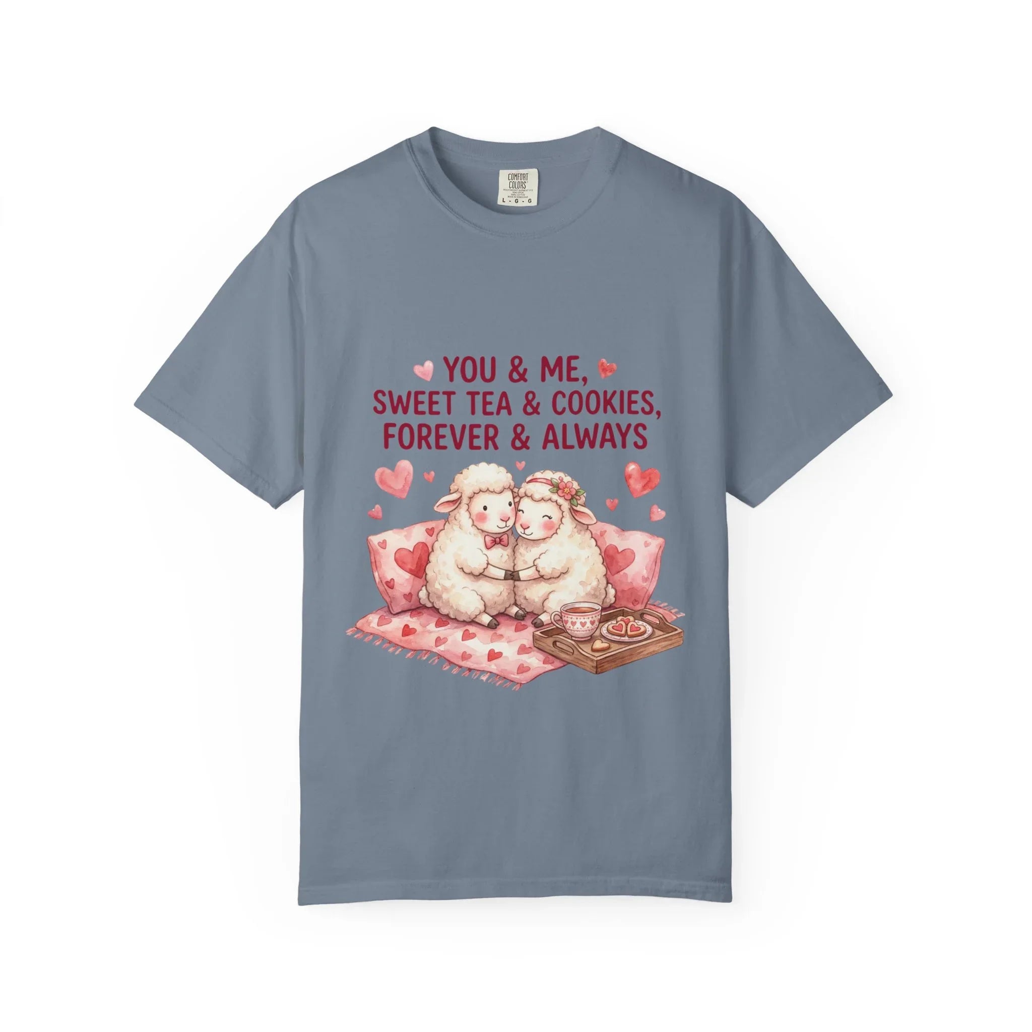 You and Me Sweet Tea Cookies Bears T Shirt Cute Cuddling Couple Watercolor Cozy Vintage Aesthetic Gift Lovers Soft Cotton Romantic Tee Blue Jean