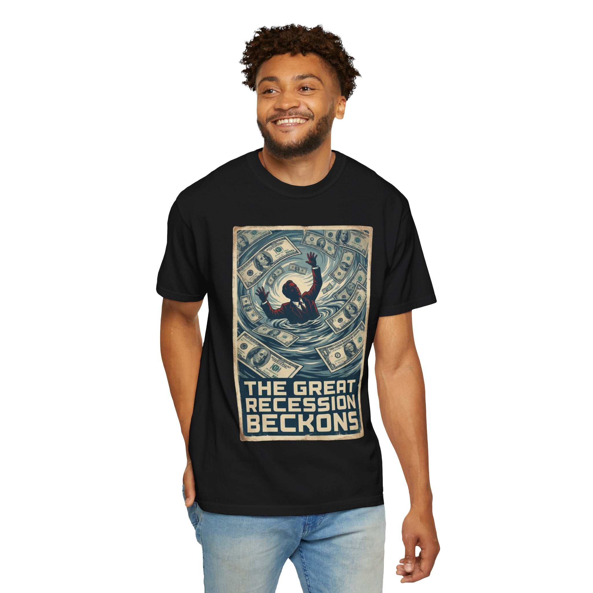 💰The Great Recession Beckons T-Shirt - Vintage Retro Propaganda Art - Economic Satire Tee - Distressed Financial Crisis Shirt - Aesthetic Streetwear