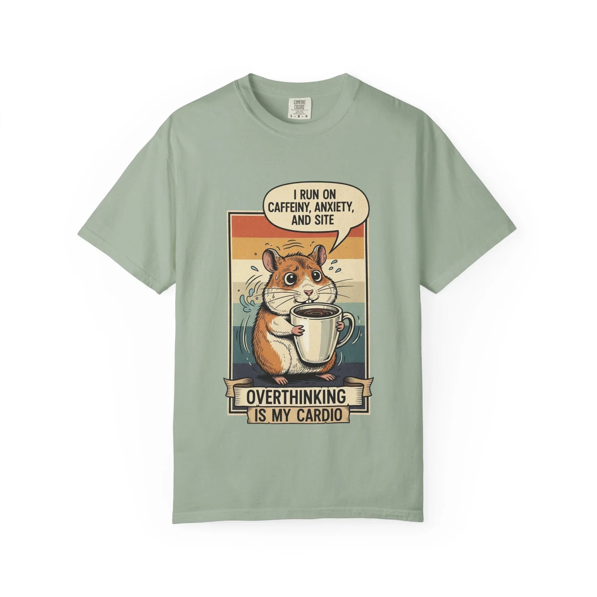 Funny Overthinking Hamster T-Shirt - "Overthinking is My Cardio" Retro Coffee Lover Gift - Sarcastic Mental Health Tee - Vintage Hamster Mom & Dad Gift - Nervous Animal Graphic Top Bay