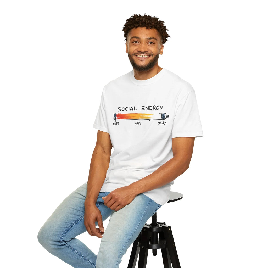 Social Energy Meter Shirt, Introvert Humor Tee, Social Battery Bar Chart T-Shirt, Funny Minimal Graphic, Nope to Okay Gift