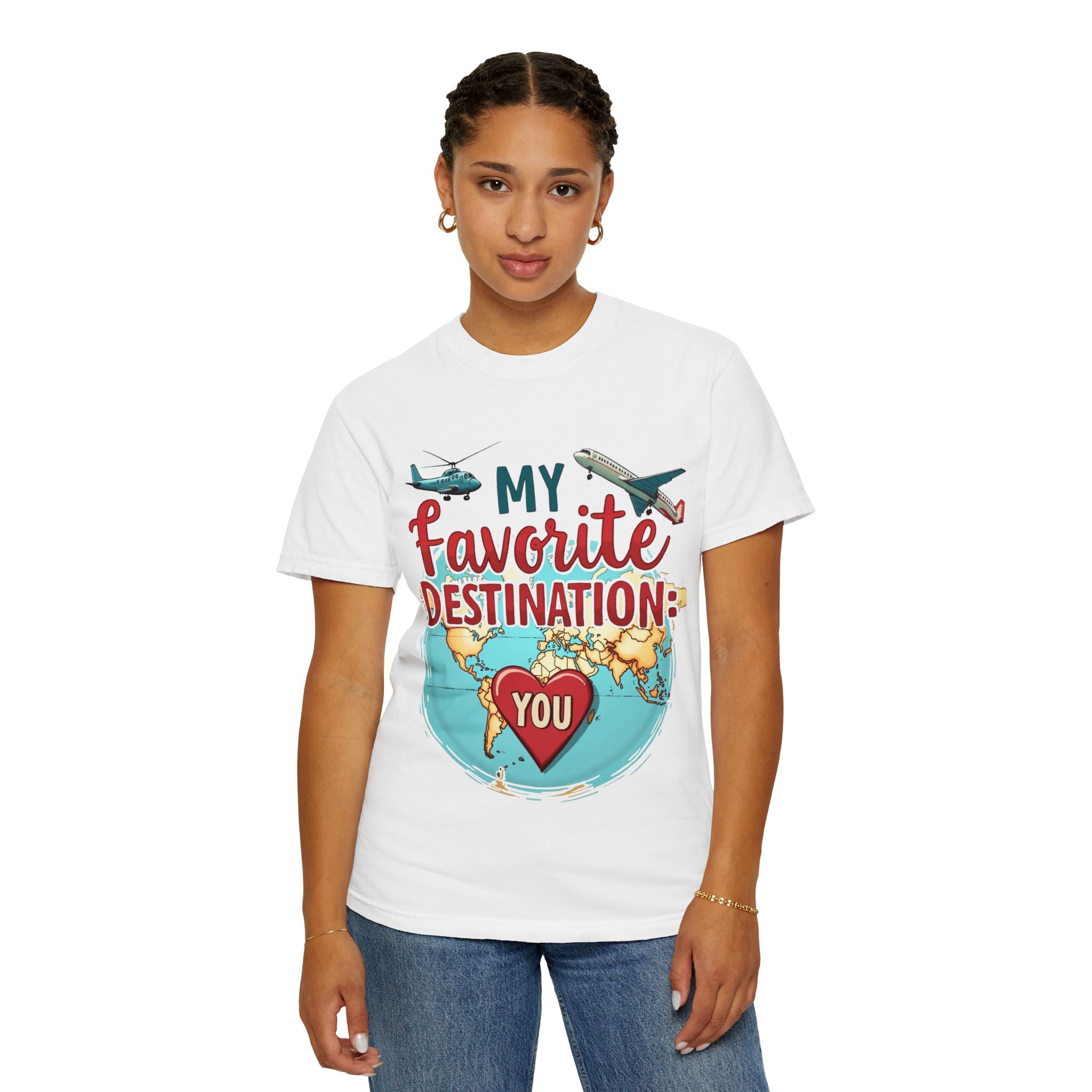 My Favorite Destination You Shirt, Travel Map Heart Plane T-Shirt, Cute Globe Airplane Tee, Couples Road Trip Gift, Anniversary Valentine