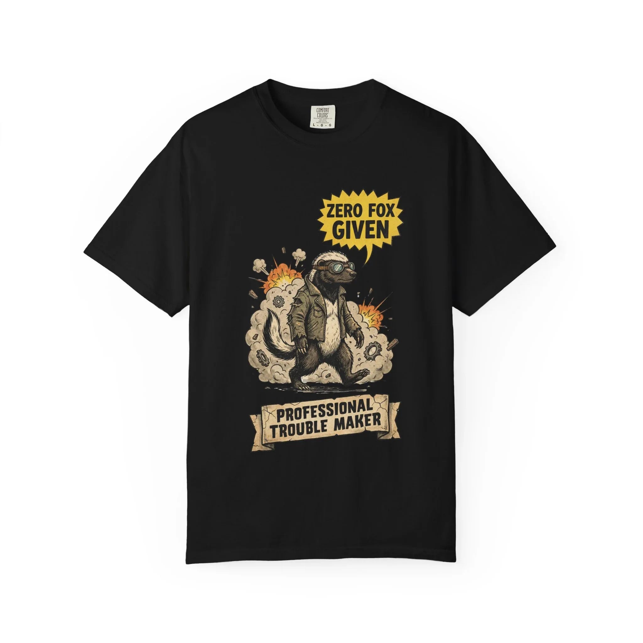 Honey Badger Shirt - "Zero Fox Given" T-Shirt - Professional Trouble Maker - Funny Animal Tee - Vintage Biker Gift - Sarcastic Graphic Top for Rebels Black
