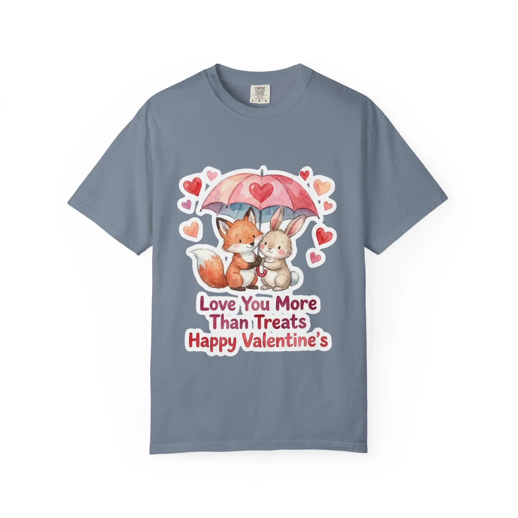 Fox and Bunny Under Umbrella Valentines Naptime T Shirt Cute Watercolor Animal Couple Gift Cozy Vintage Aesthetic Romantic Valentines Day Blue Jean