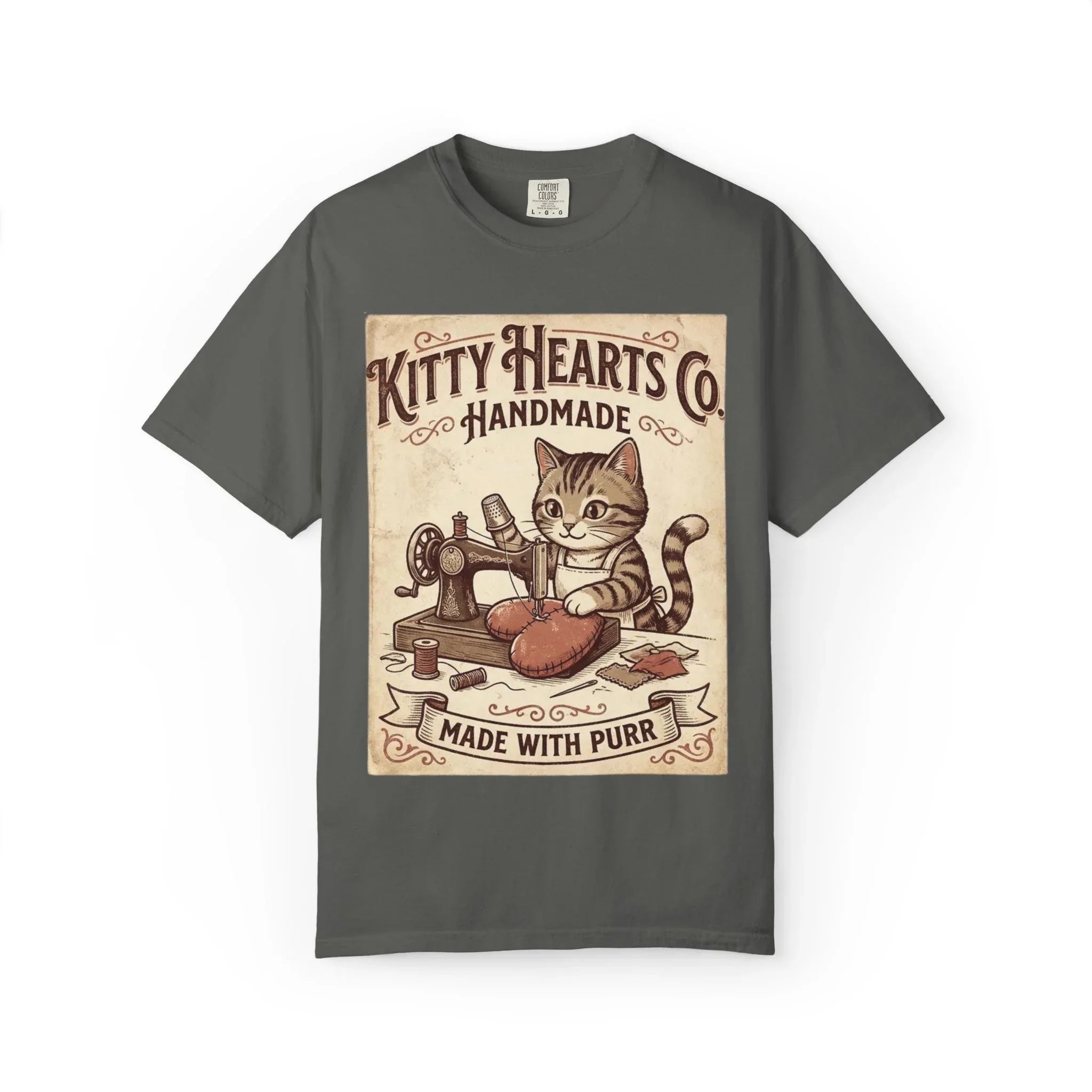 Kitty Hearts Co T-Shirt | Vintage Handmade Cat Sewing Made With Purr Graphic Tee Pepper