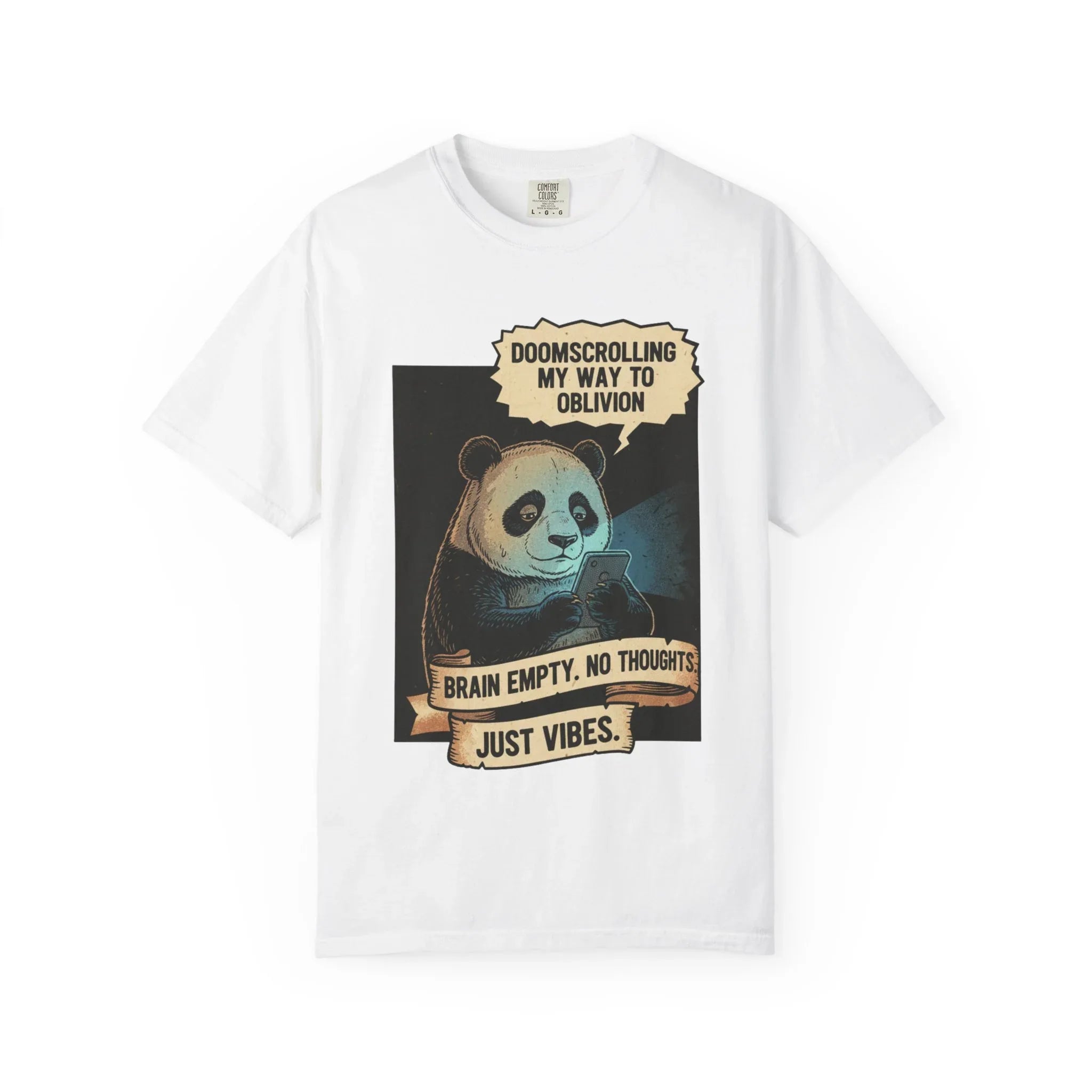 Funny Panda Doomscrolling Shirt Brain Empty No Thoughts Just Vibes Tee Retro Vintage Aesthetic Tshirt Relatable Meme Gift for Introverts