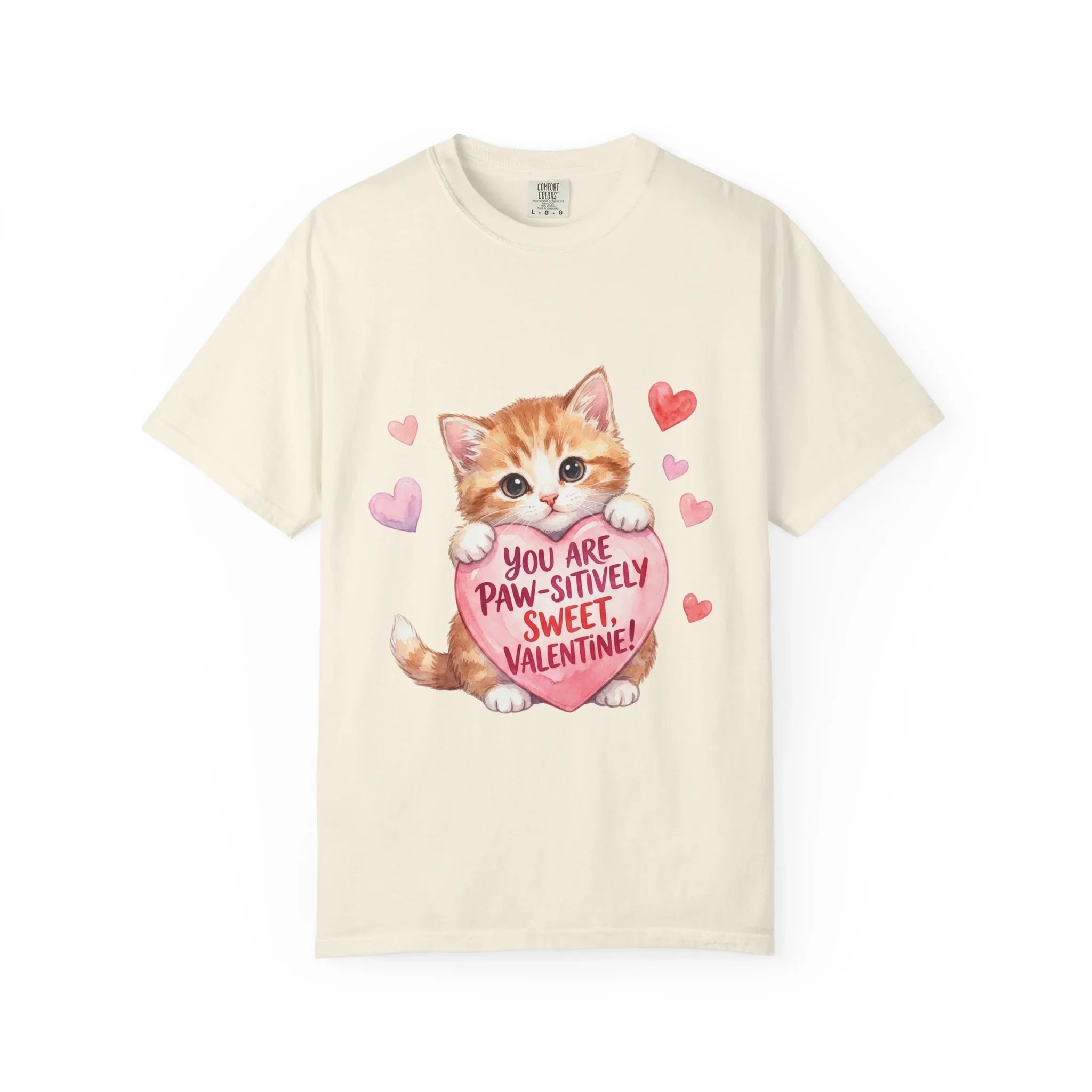 Paw-sitively Sweet Valentine Kitten T-Shirt | Cute Cat Lover Gift | Vintage Aesthetic Love Tee | Soft Cozy Valentine Shirt Ivory