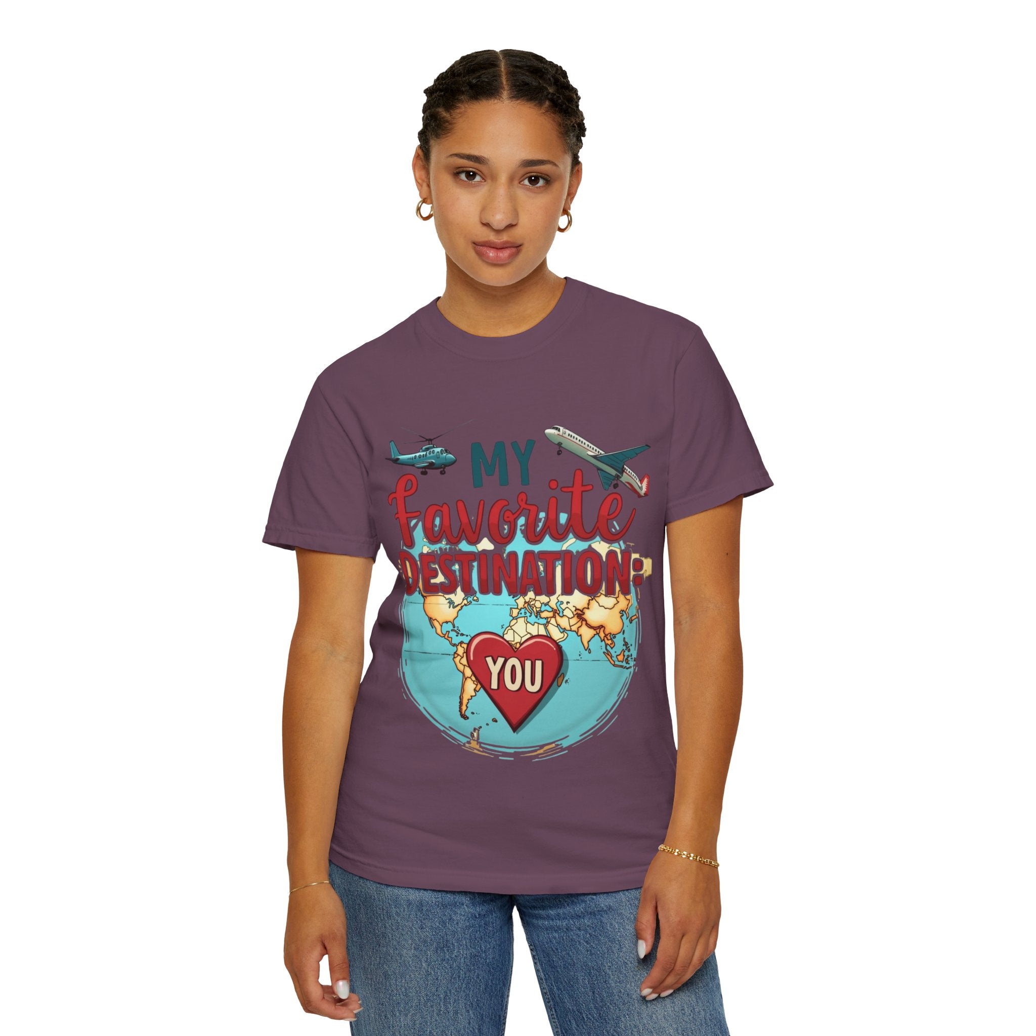 My Favorite Destination You Shirt, Travel Map Heart Plane T-Shirt, Cute Globe Airplane Tee, Couples Road Trip Gift, Anniversary Valentine
