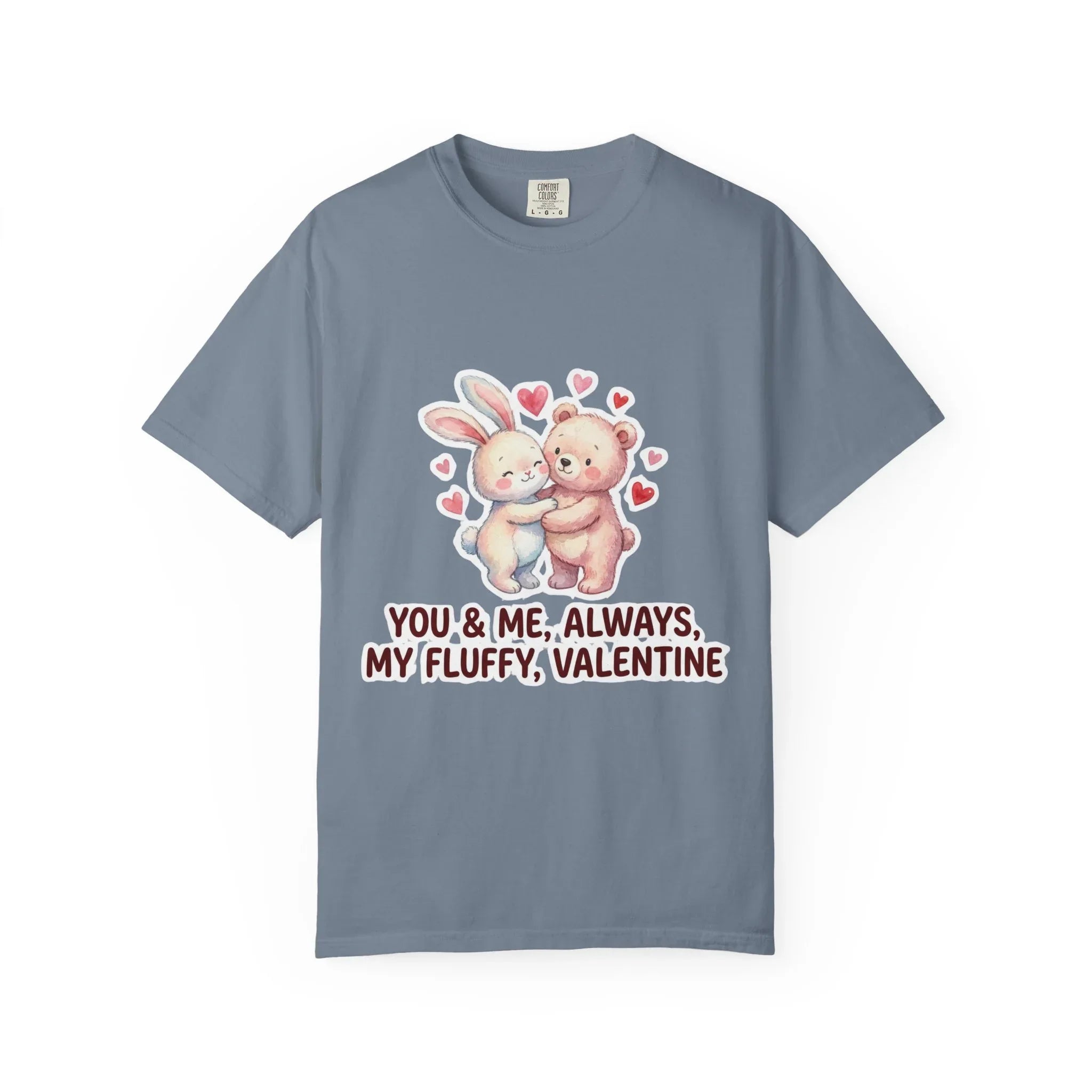 Fluffy Valentine Bunny and Bear T Shirt Cute Retro Valentine Gift Cozy Soft Cotton Vintage Aesthetic Top Romantic Couple Gift Idea Blue Jean