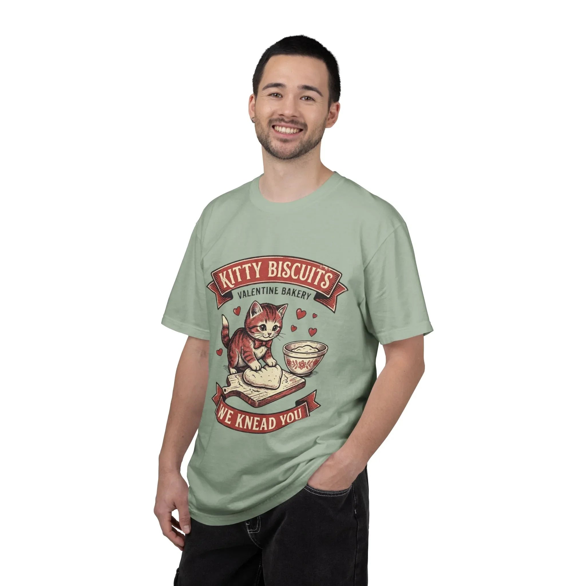 Kitty Biscuits T-Shirt | Valentine Bakery Cat We Knead You Graphic Tee
