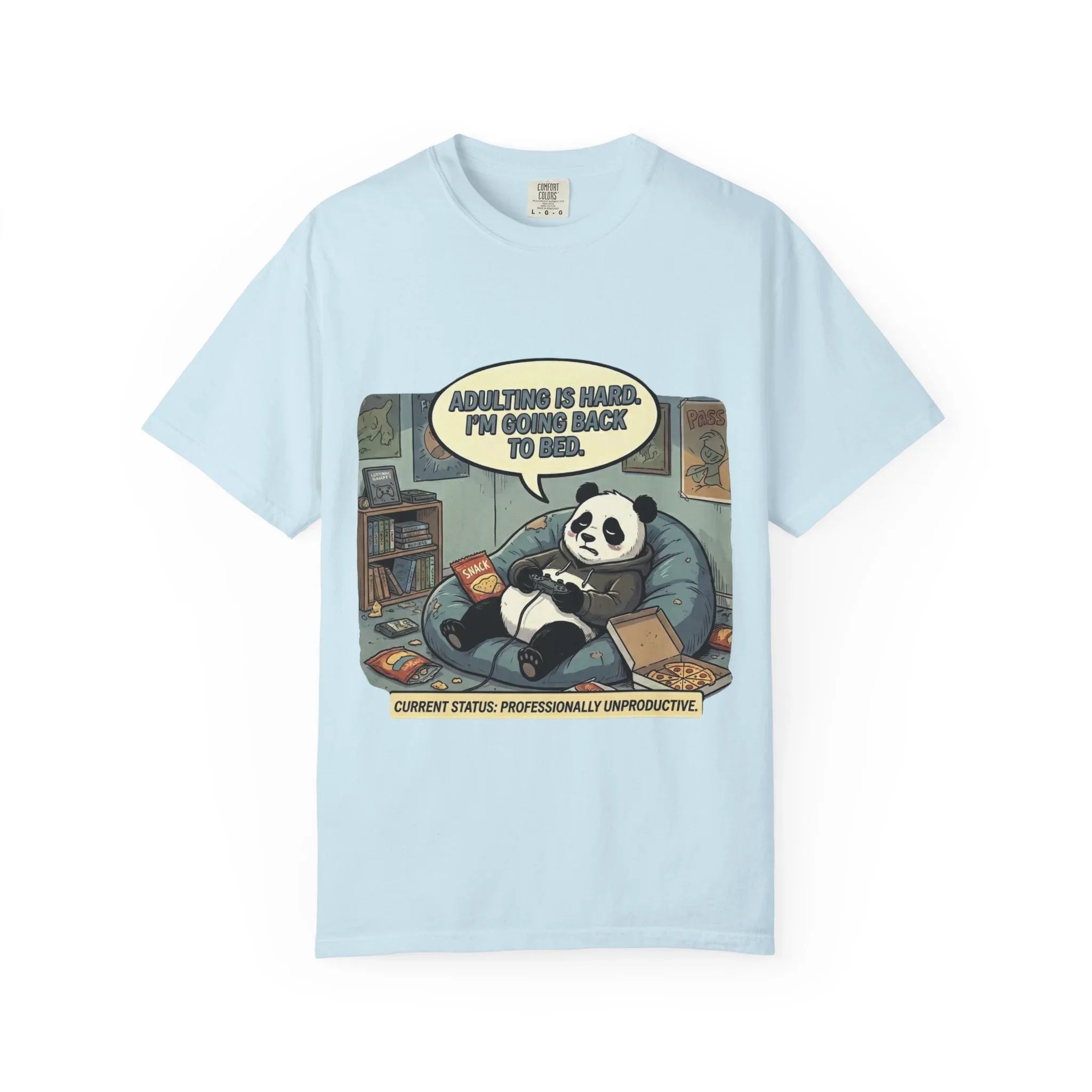 Adulting Is Hard Panda T-Shirt | Lazy Reading Graphic Tee | Cozy Bookworm Humor Gift | Vintage Anti Hustle Comic Shirt Chambray