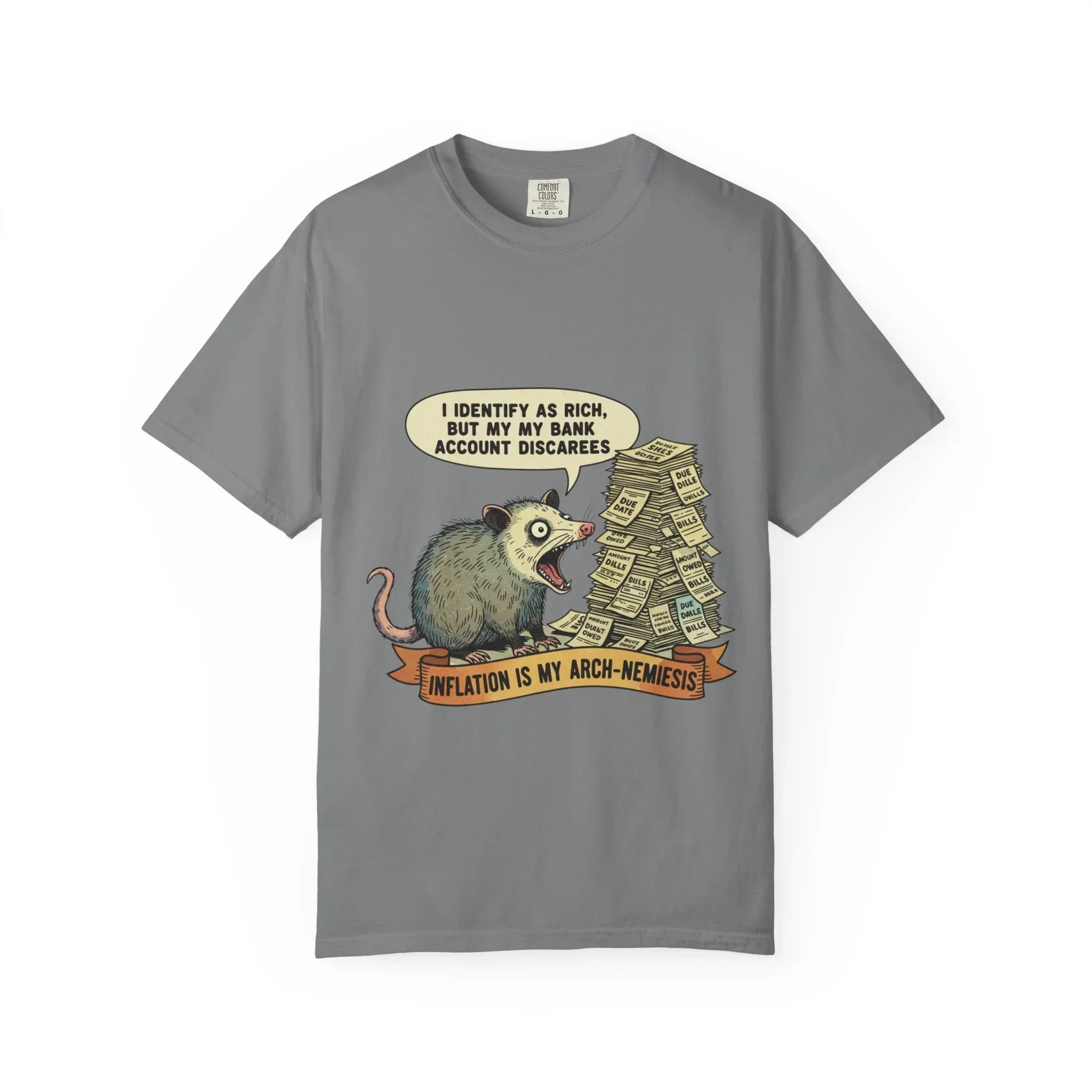 Funny Opossum Shirt Inflation Is My Arch Nemesis Tee Relatable Financial Meme Gift Sarcastic Possum Tshirt Screaming Trash Animal Top Grey
