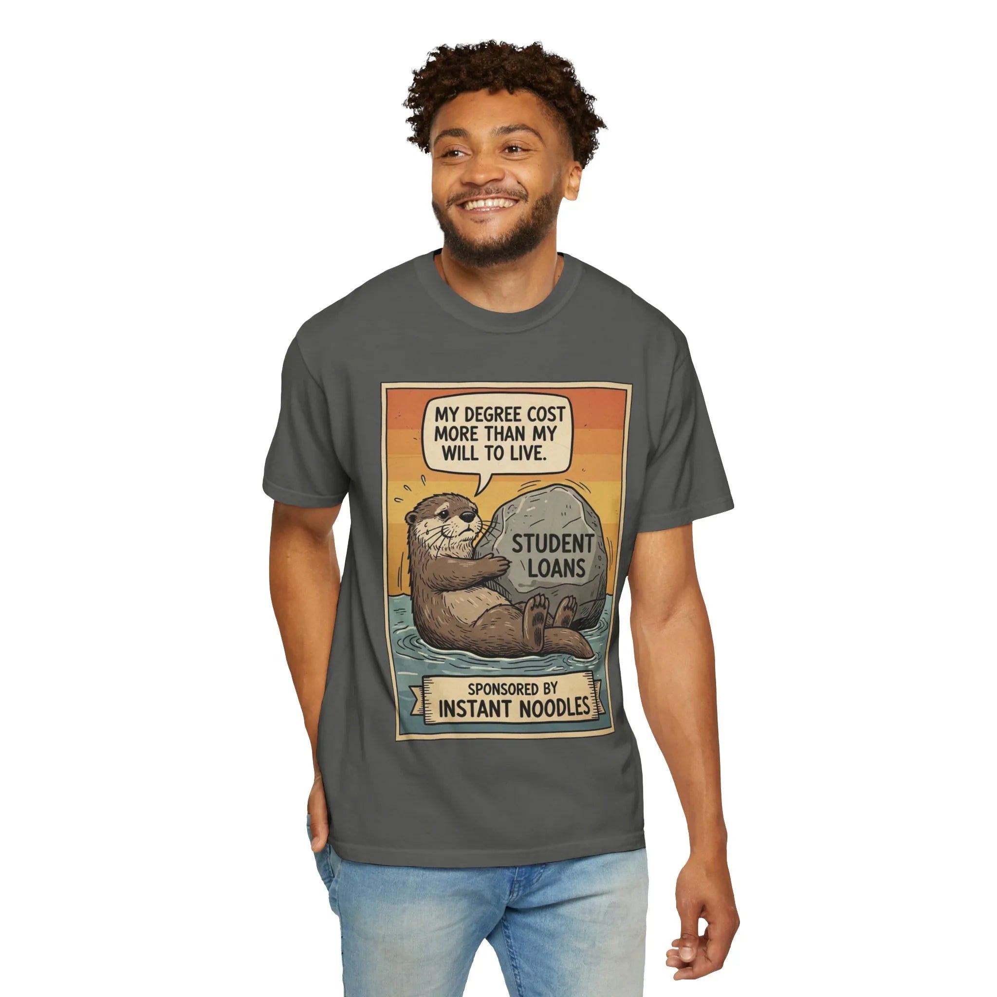 Funny Student Loan Gift - College Debt Humor Shirt - Cute Otter Graphic Tee - Millennial Graduation Present - "My Degree Cost More Than My Will To Live" - Broke University Student Top