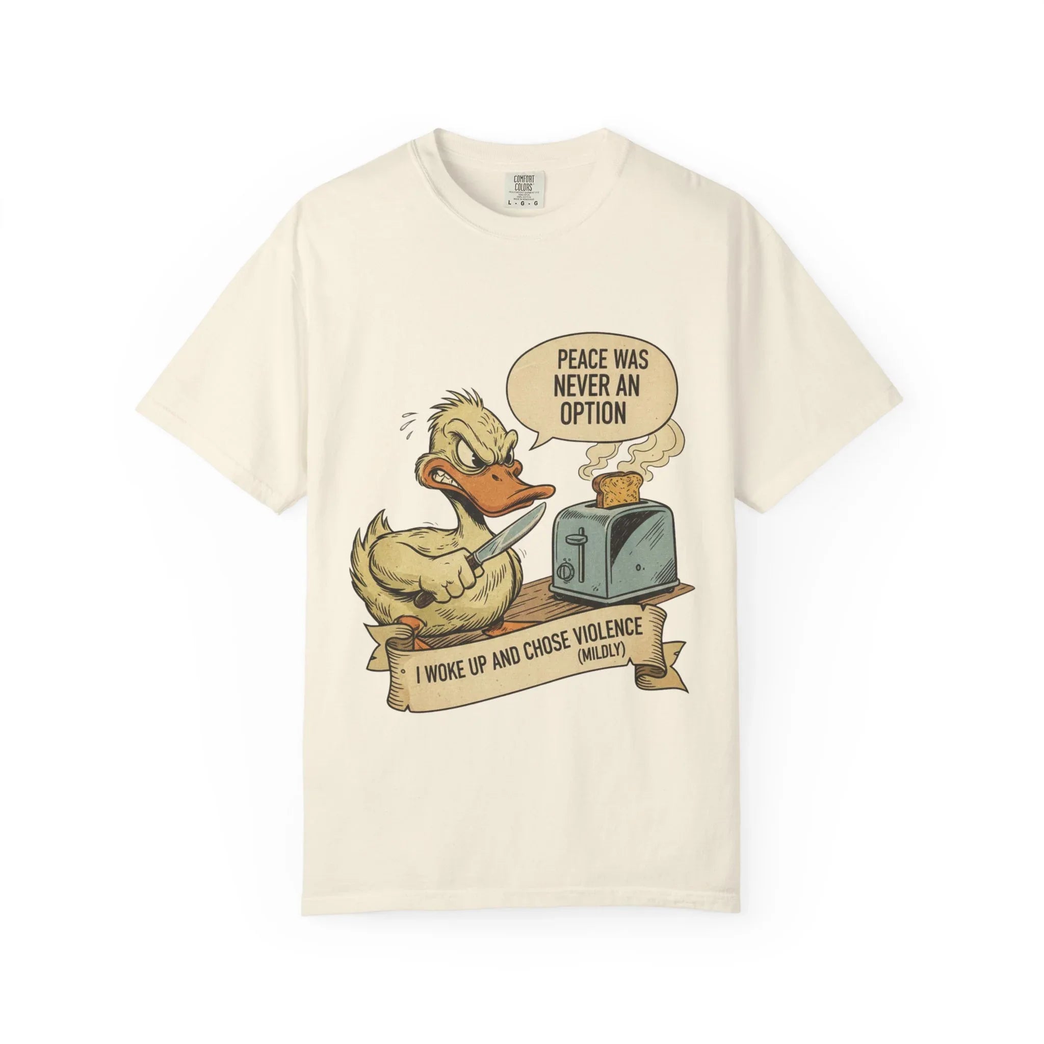 Funny Angry Duck Shirt - "I Woke Up and Chose Violence (Mildly)" Tee - Peace Was Never An Option Shirt - Sarcastic Meme Gift - Retro Comic Style Graphic T-Shirt Ivory