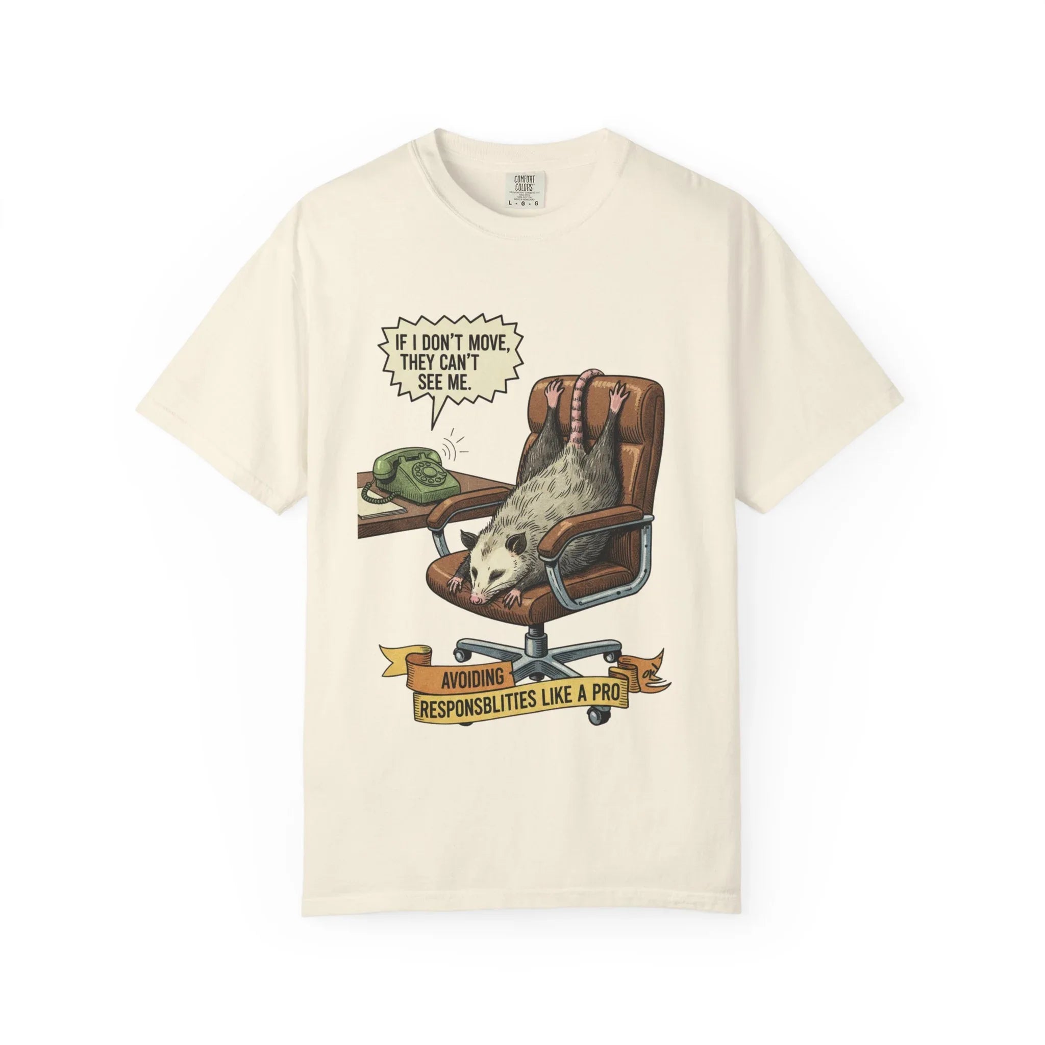 Funny Opossum Shirt - Procrastination Gift - Office Humor Tee - Introvert Sweatshirt - "Avoiding Responsibilities Like A Pro" - Vintage Opossum Illustration - Social Anxiety Top Ivory