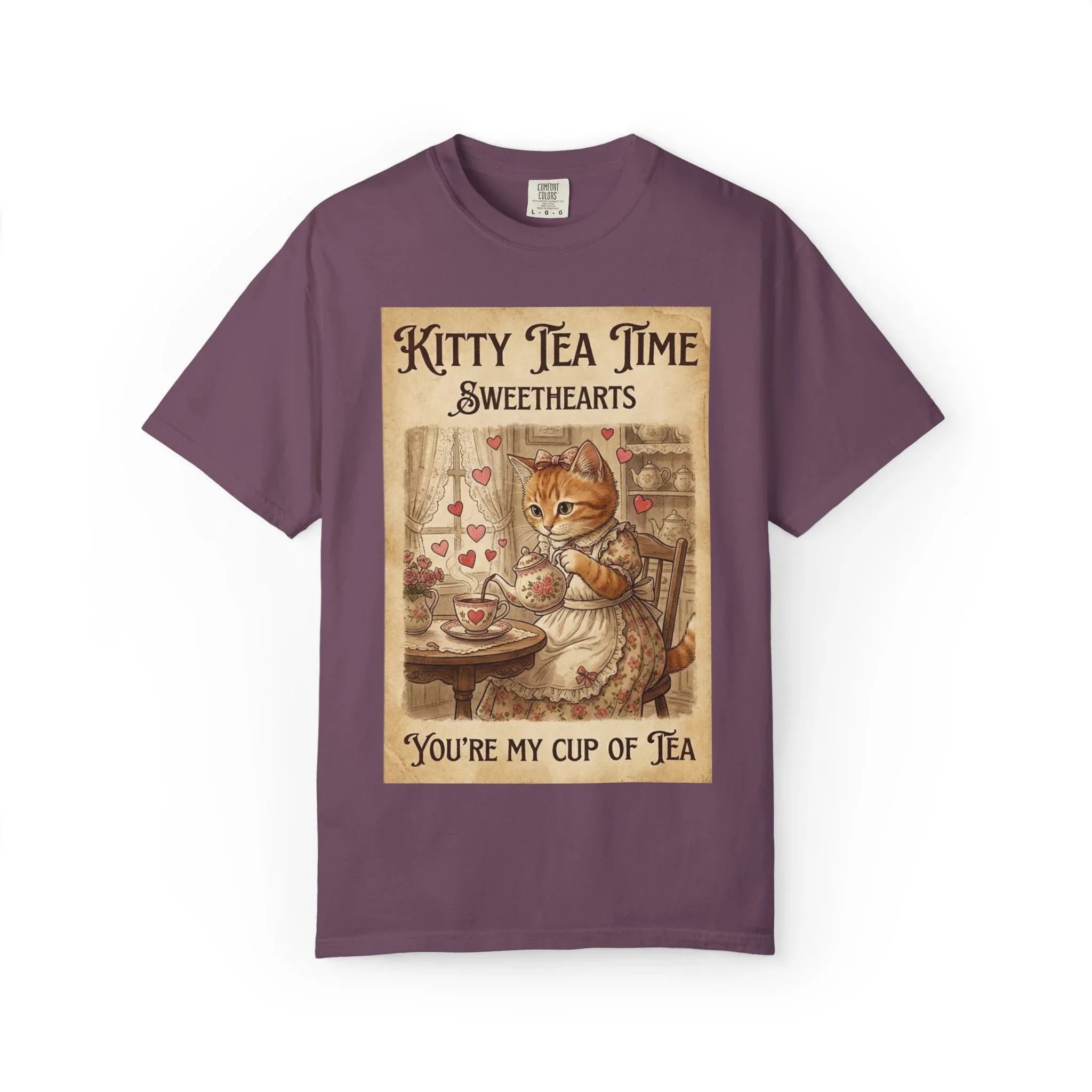 Kitty Tea Time T-Shirt | Vintage Cat Youre My Cup of Tea Graphic Tee | Retro Cozy Cat Lover Gift Shirt Berry M