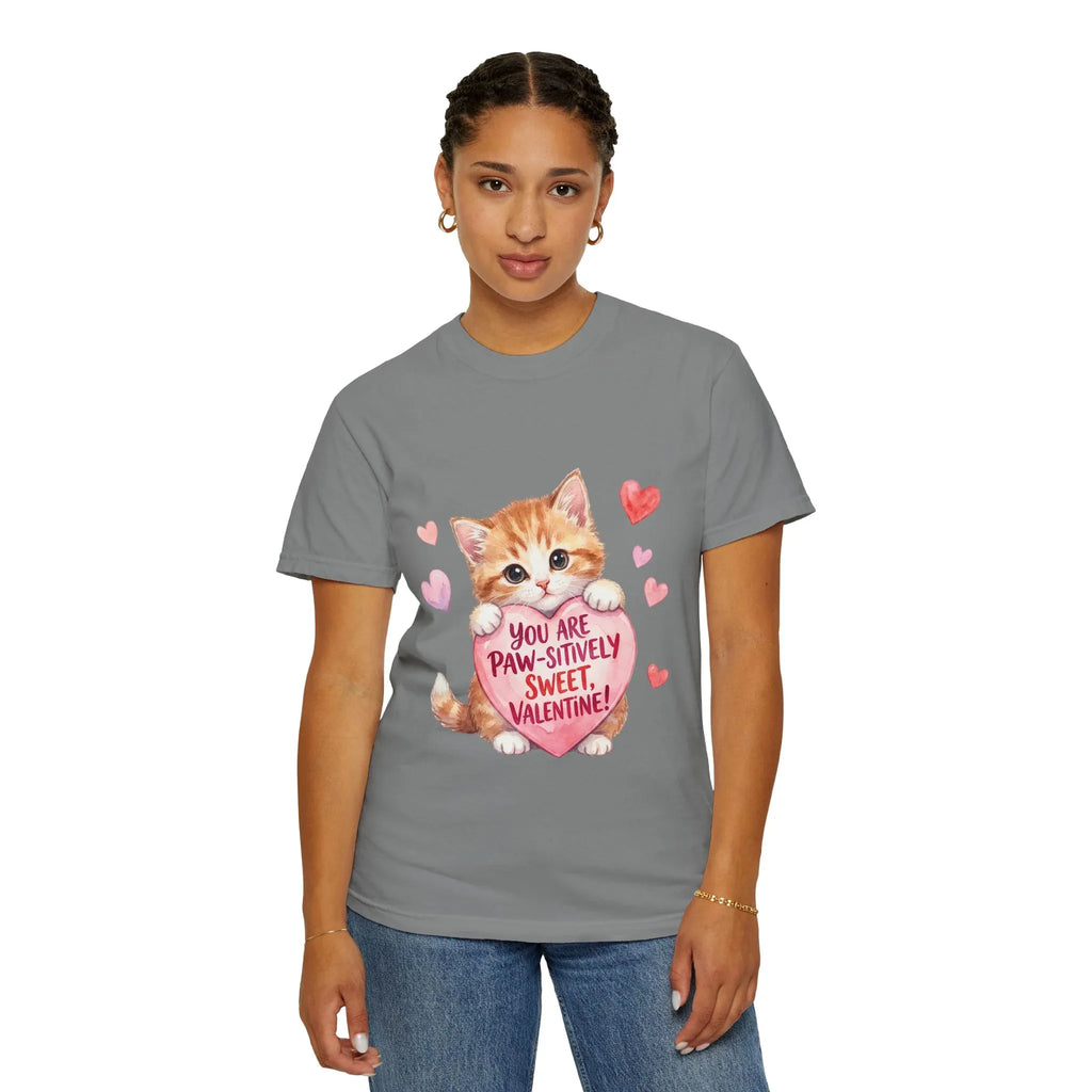 Paw-sitively Sweet Valentine Kitten T-Shirt | Cute Cat Lover Gift | Vintage Aesthetic Love Tee | Soft Cozy Valentine Shirt